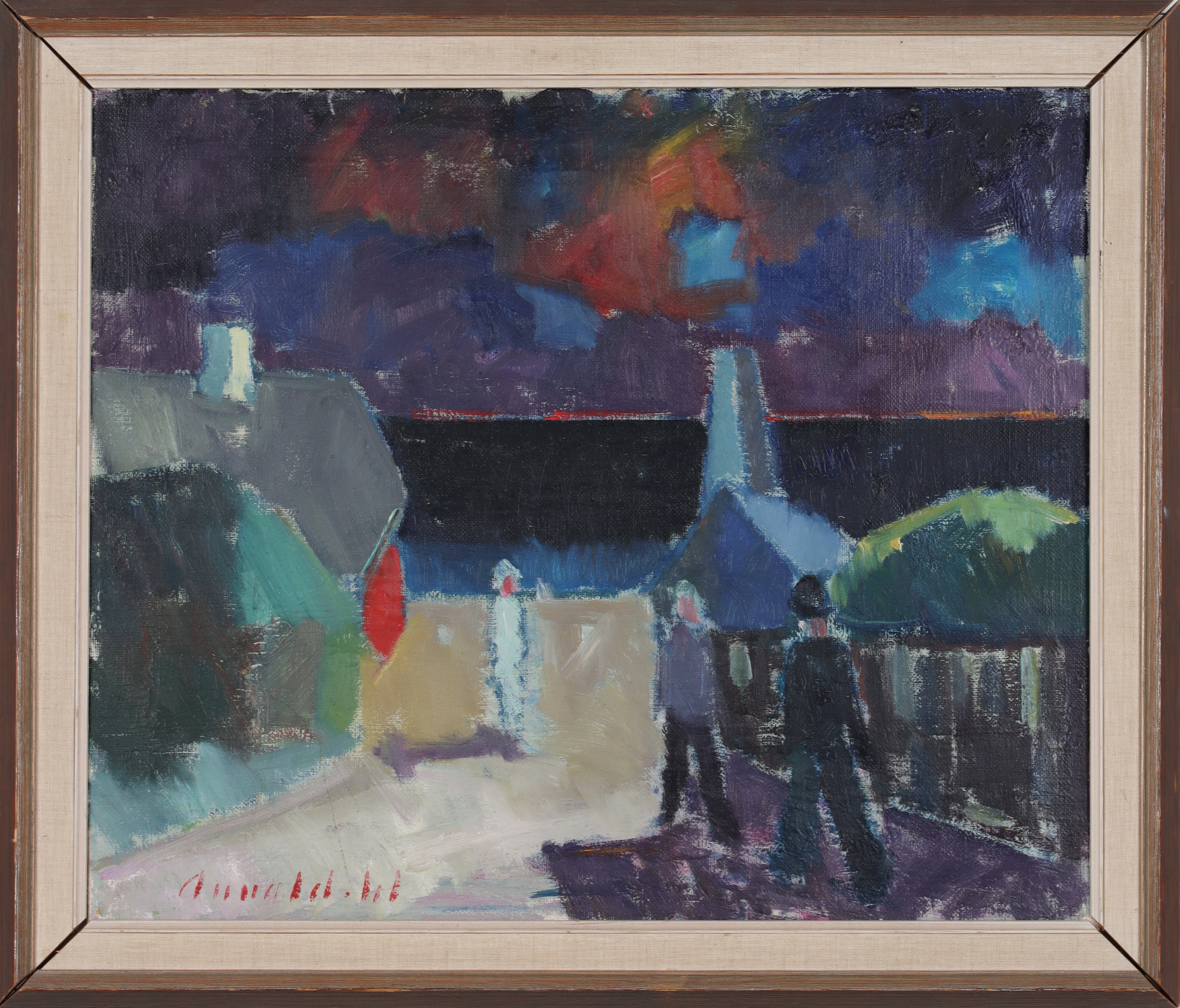 ARNOLD W. PEDERSEN. Promenad, olja på duk, signerad.