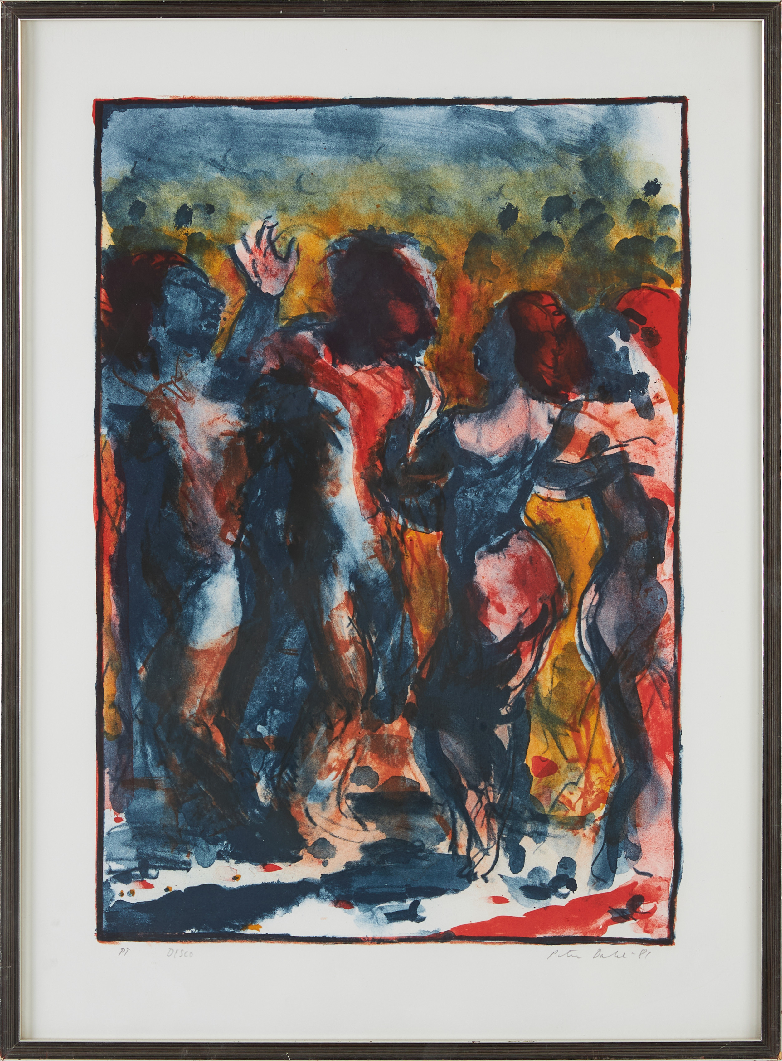 PETER DAHL. "Disco", färglitografi, PT, signerad.