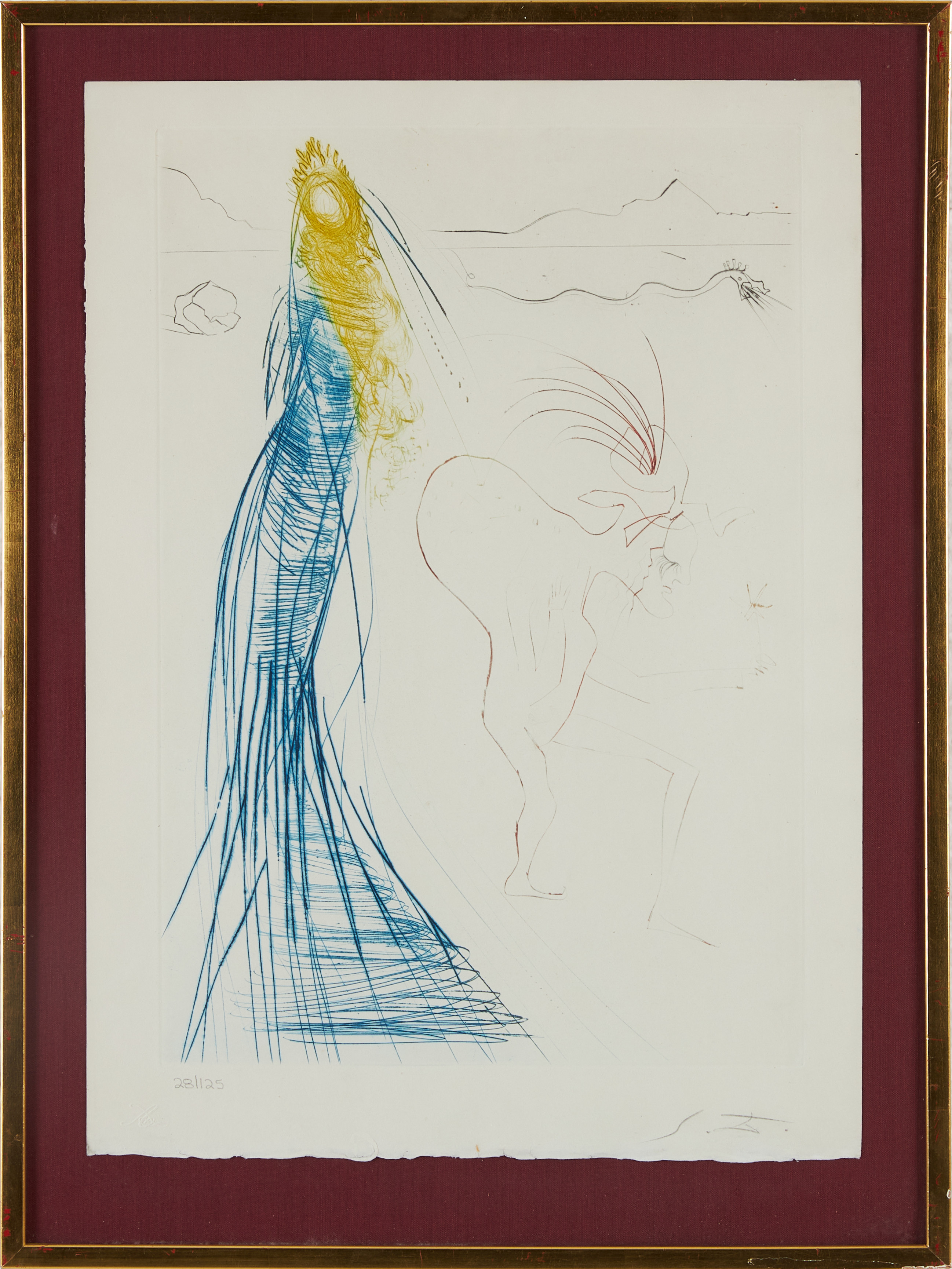 SALVADOR DALÍ. "Frocin, le Mauvais Nain", ur Tristan och Isolde, färgetsning, monogramsignerad.