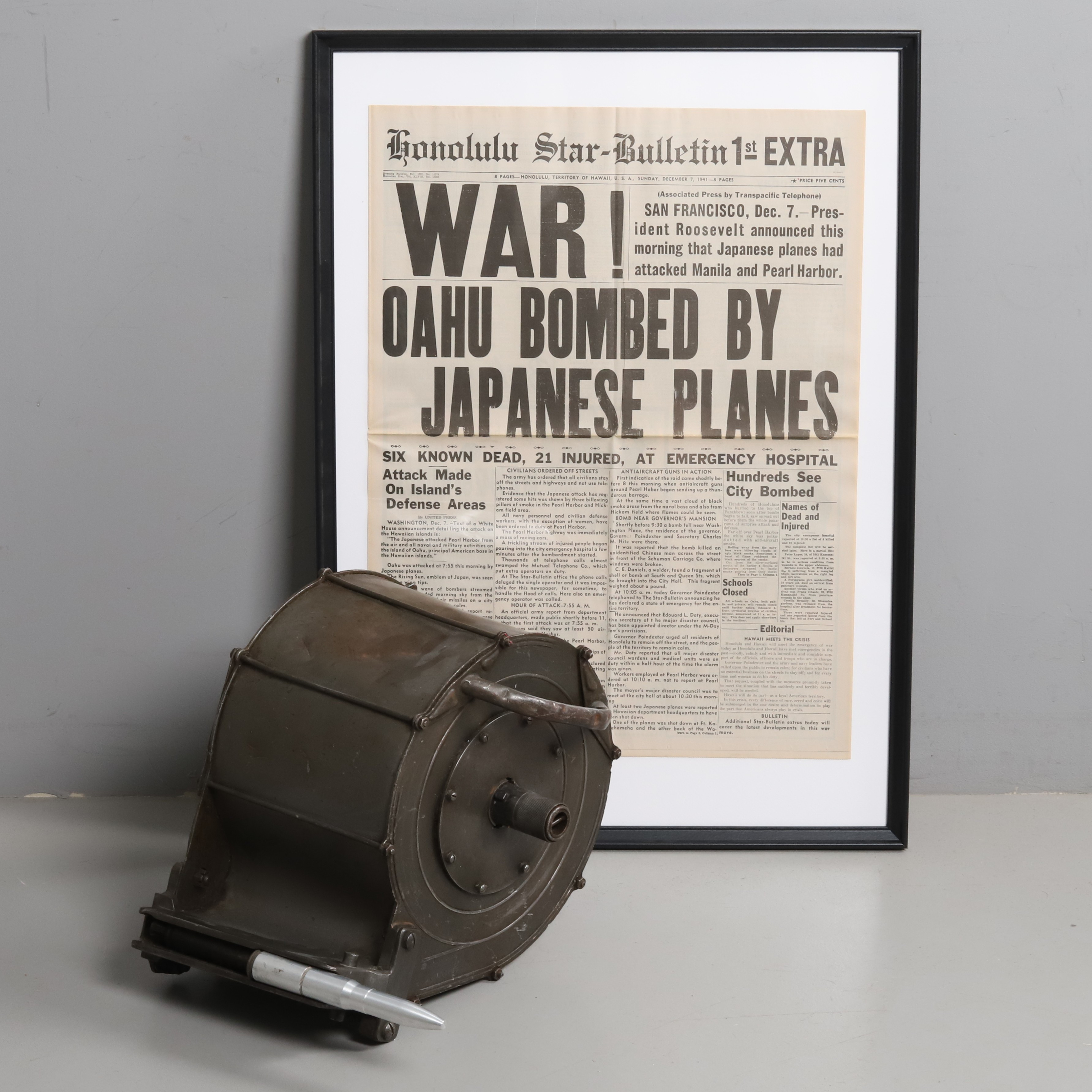 TRUMMAGASIN, WWII, Oerlikon med laddblind patron 20mm.
