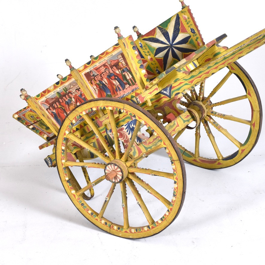 BARNKÄRRA, bemålat trä, Italien 1800-talets slut.