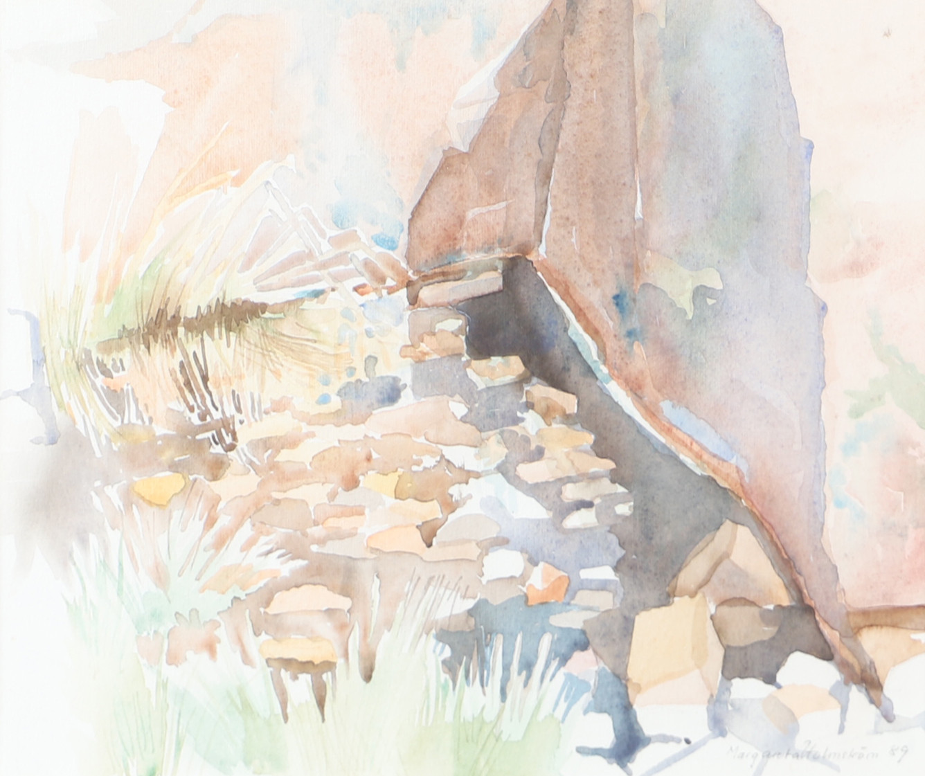 MARGARETA HOLMSTRÖM. "Stenbrott", akvarell, signerad -89.
