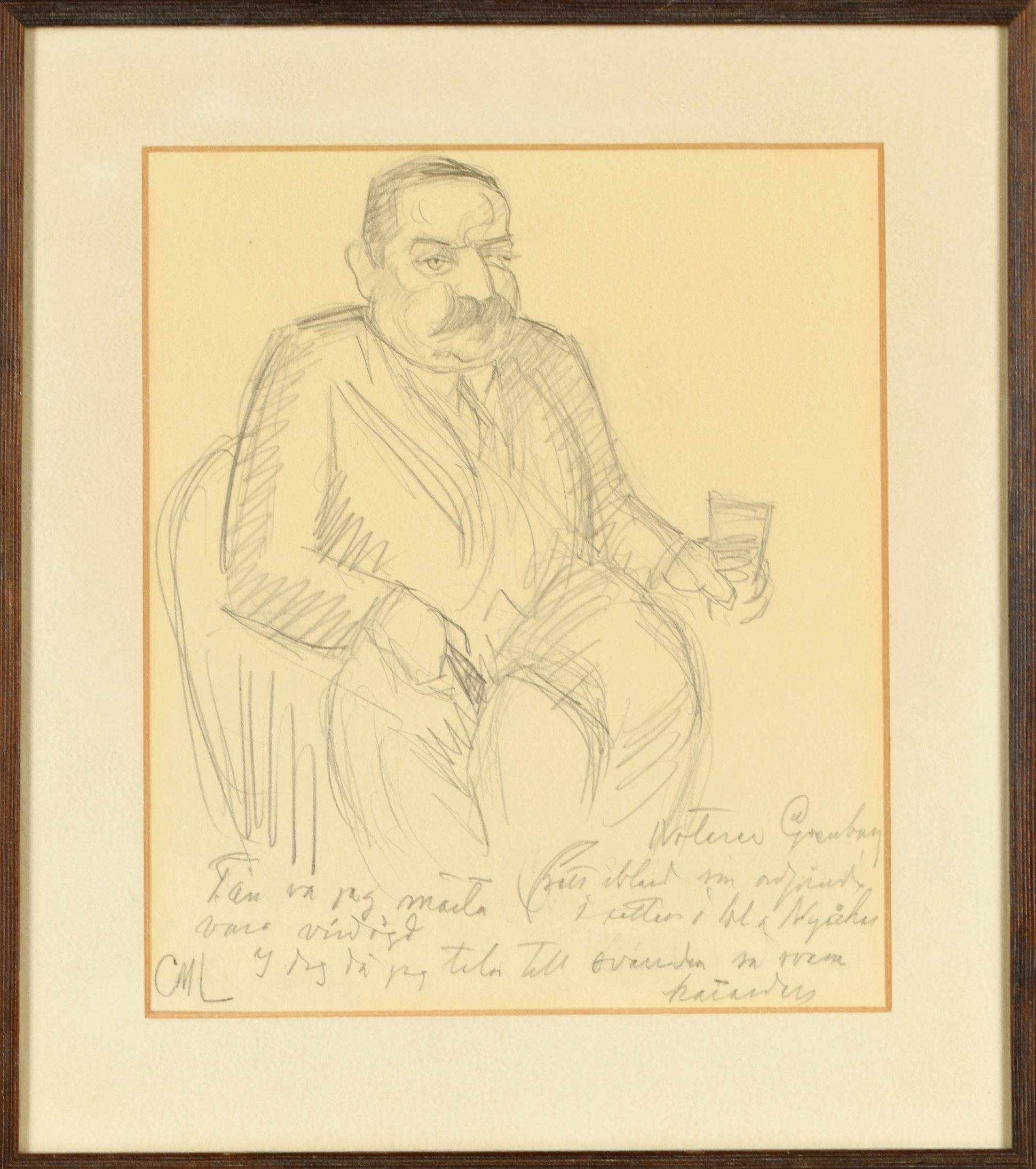 CARL MAGNUS LINDQVIST. Teckning, Karikatyr, Signerad.