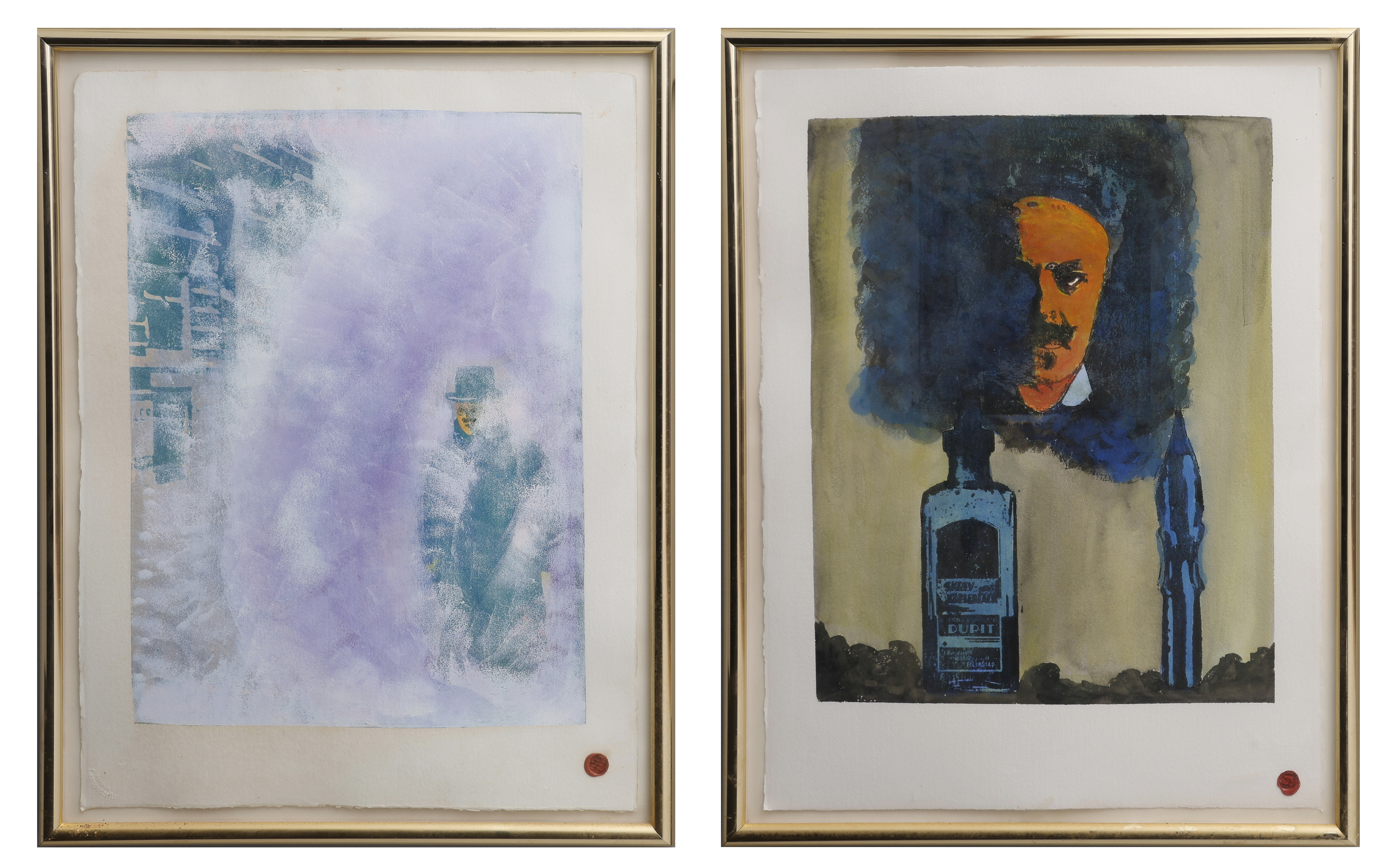ALF STRIDFELDT. TVÅ LITOGRAFIER,AUGUST STRINDBERG, FÖRSEDDA MED LACKSIGILL.