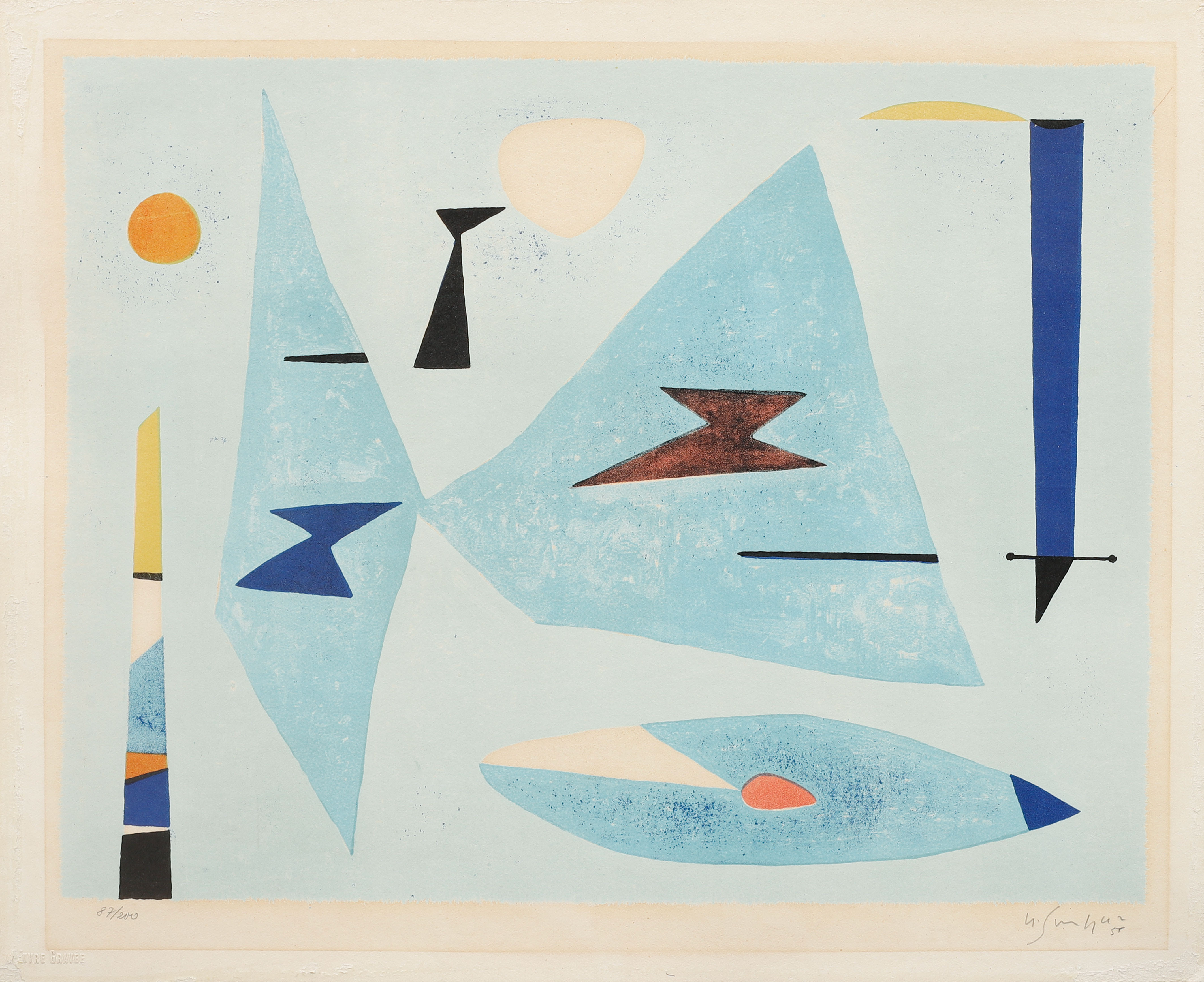 GUSTAVE SINGIER. Komposition, färglitografi, signerad och numrerad 87/200.