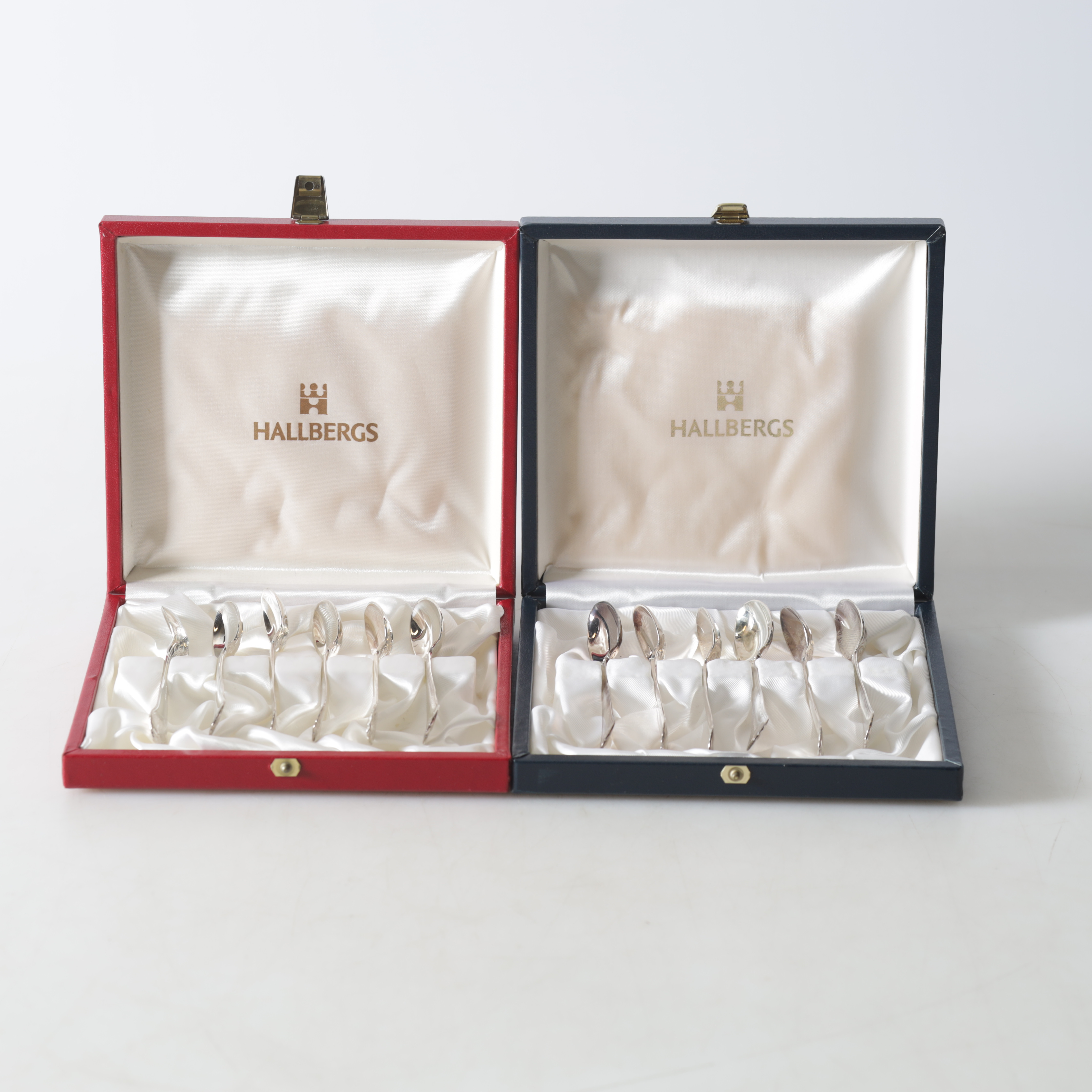KAFFESKEDAR, 12 st (6+6), silver, Sachsisk, Cohr & Mema, 1980-tal. Totalvikt ca 188,3 g.