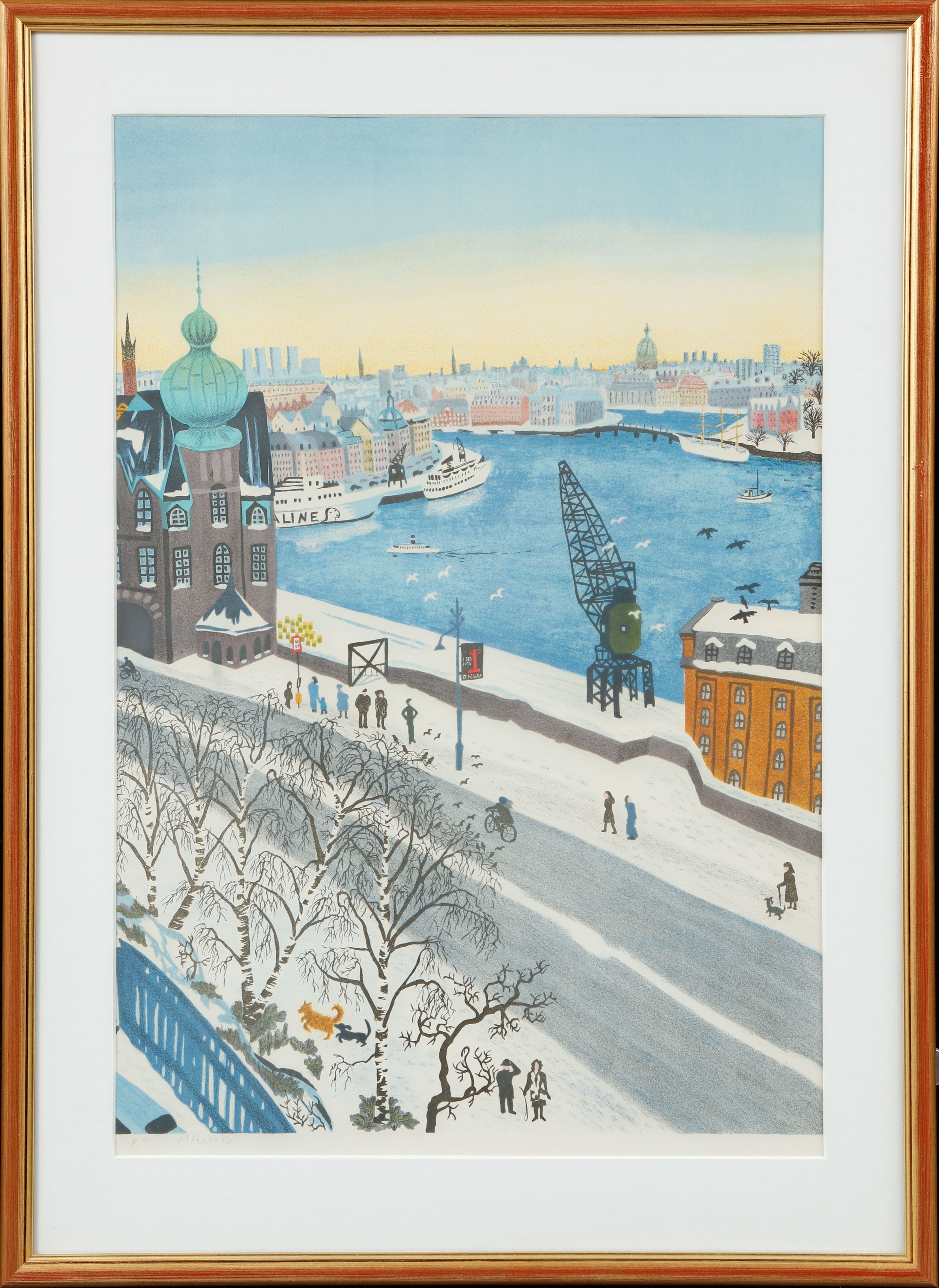 MONA HUSS WALIN. "Utsikt från Bror Marklunds ateljé, Glasbruksgatan 25, färglitografi, signerad, provtryck.