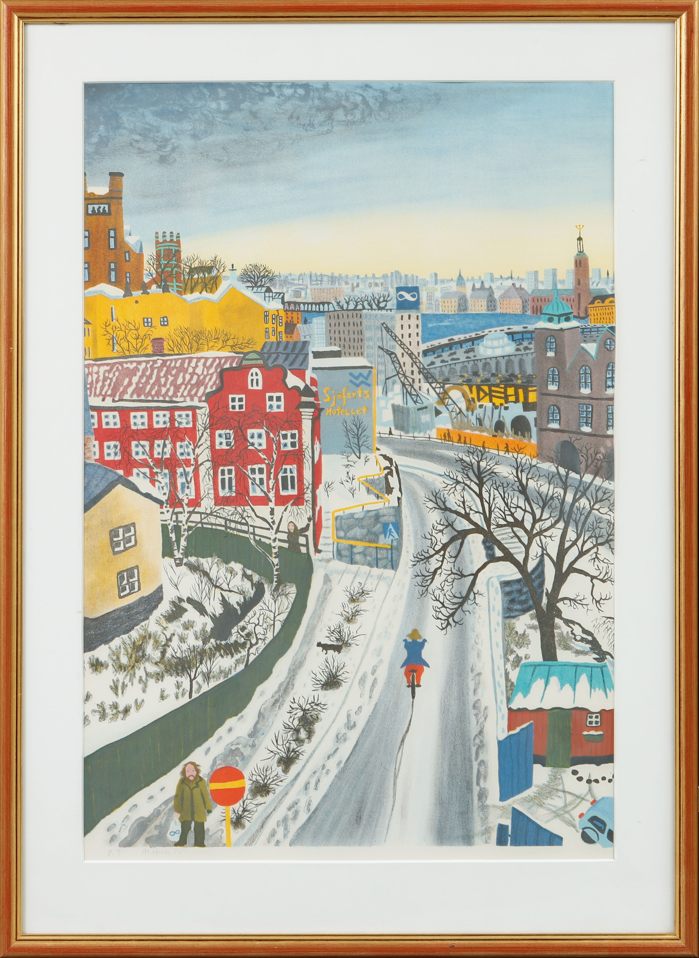 MONA HUSS WALIN. "Utsikt från Bror Marklunds ateljé, Glasbruksgatan 25, färglitografi, signerad, provtryck.