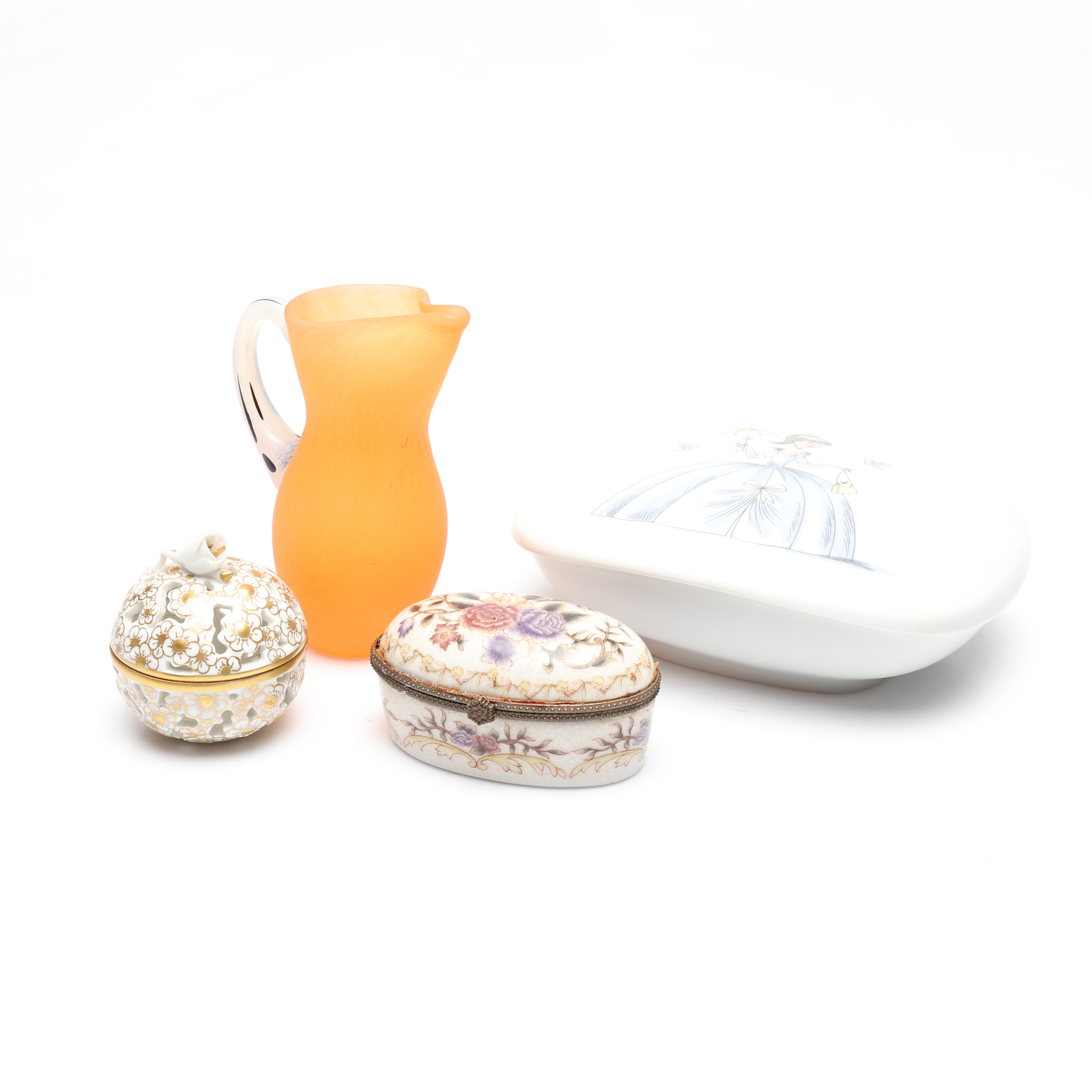 LOCKASKAR 3 st, porslin. Bl.a Herend, Rosenthal samt KANNA, miniatyr, Kosta Boda, Gunnel Sahlin.