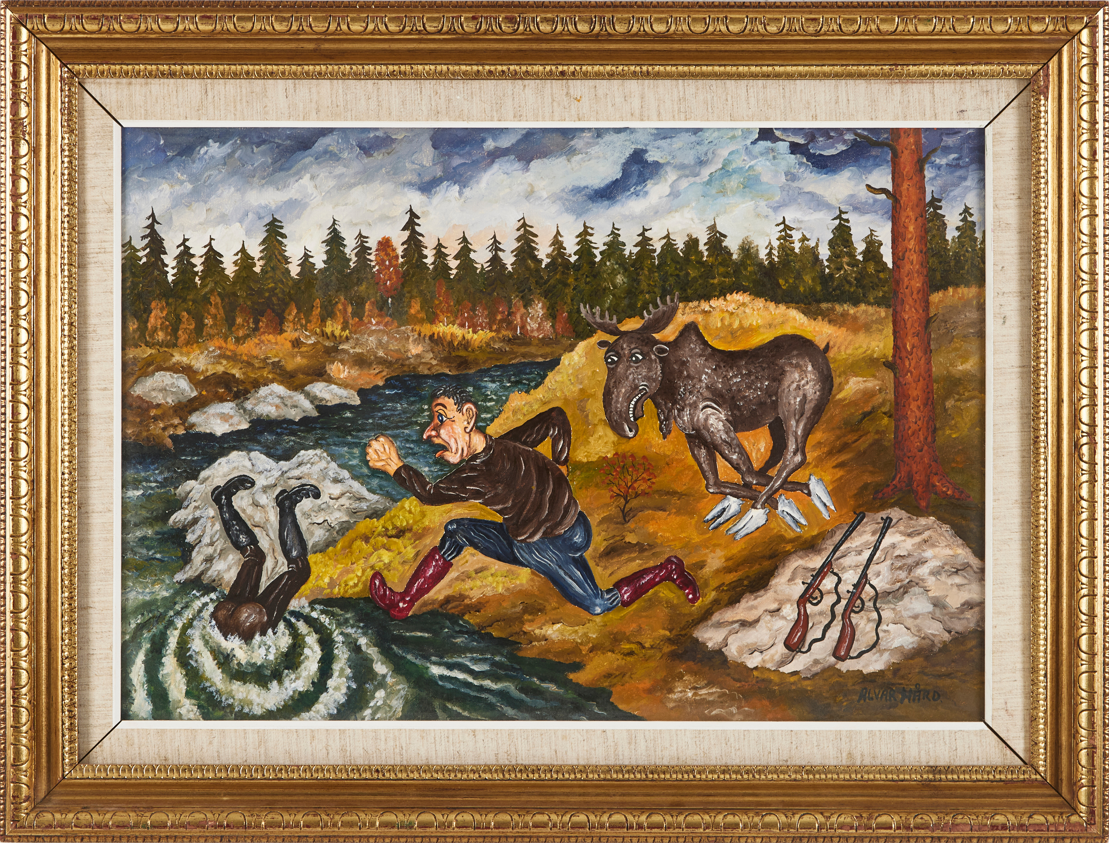 ALVAR HÅRD (1918-2011). Älgjakt, olja på duk.