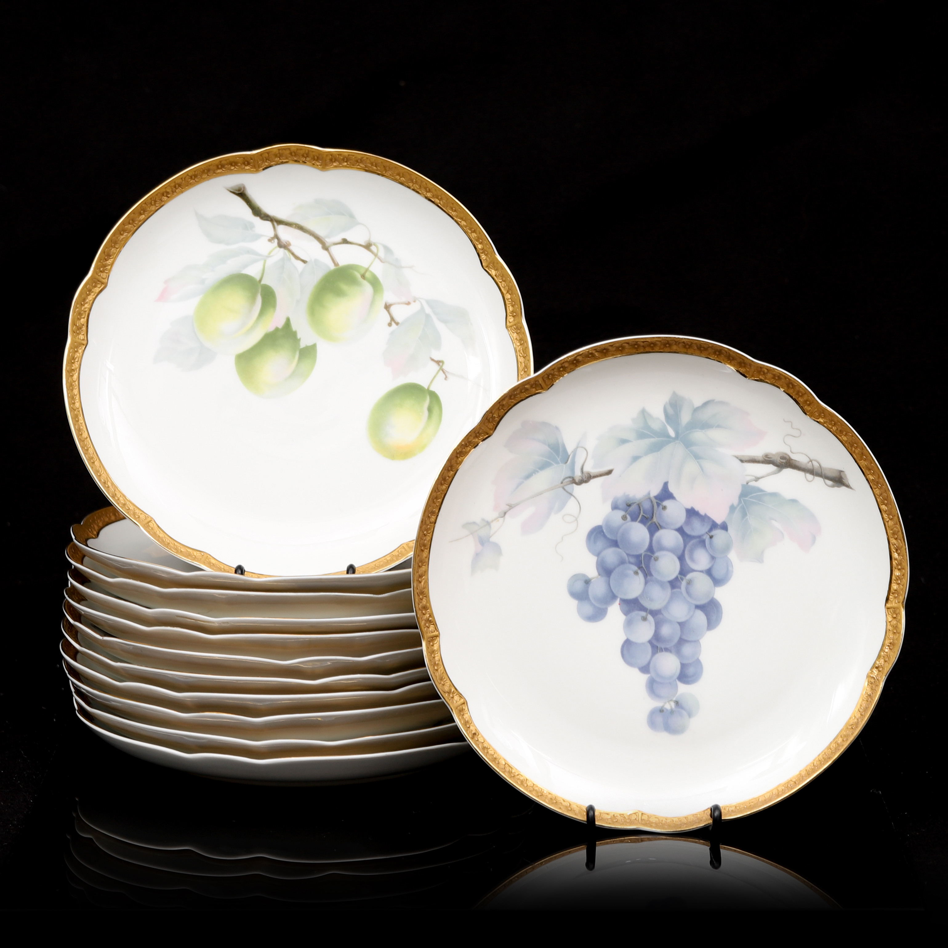 FRUKTSERVIS, porslin, 12 st assietter, Rosenthal. 1900-talets mitt.