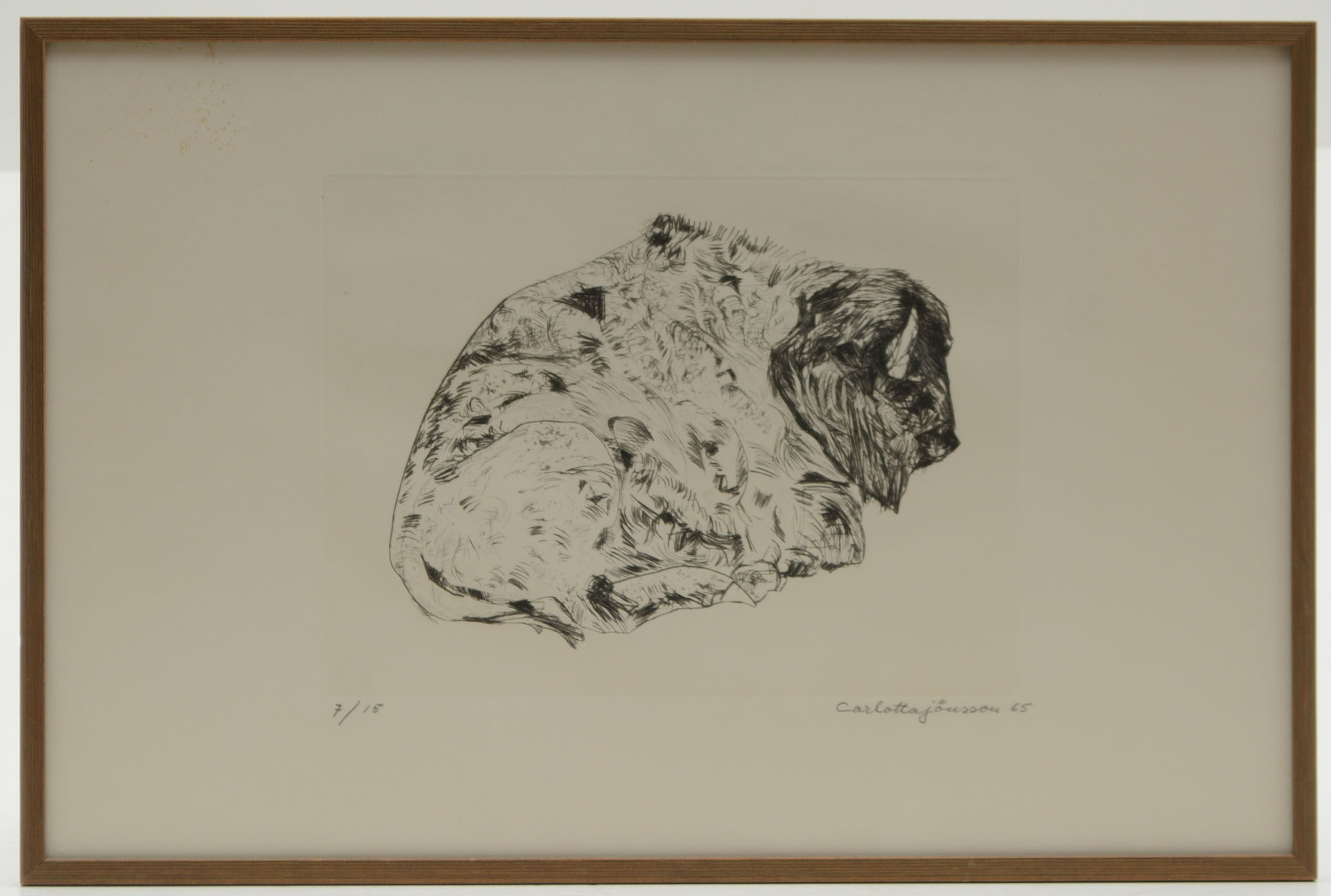 CHARLOTTA JÖNSSON. Vilande hund. Grafik numrerad 7/15.