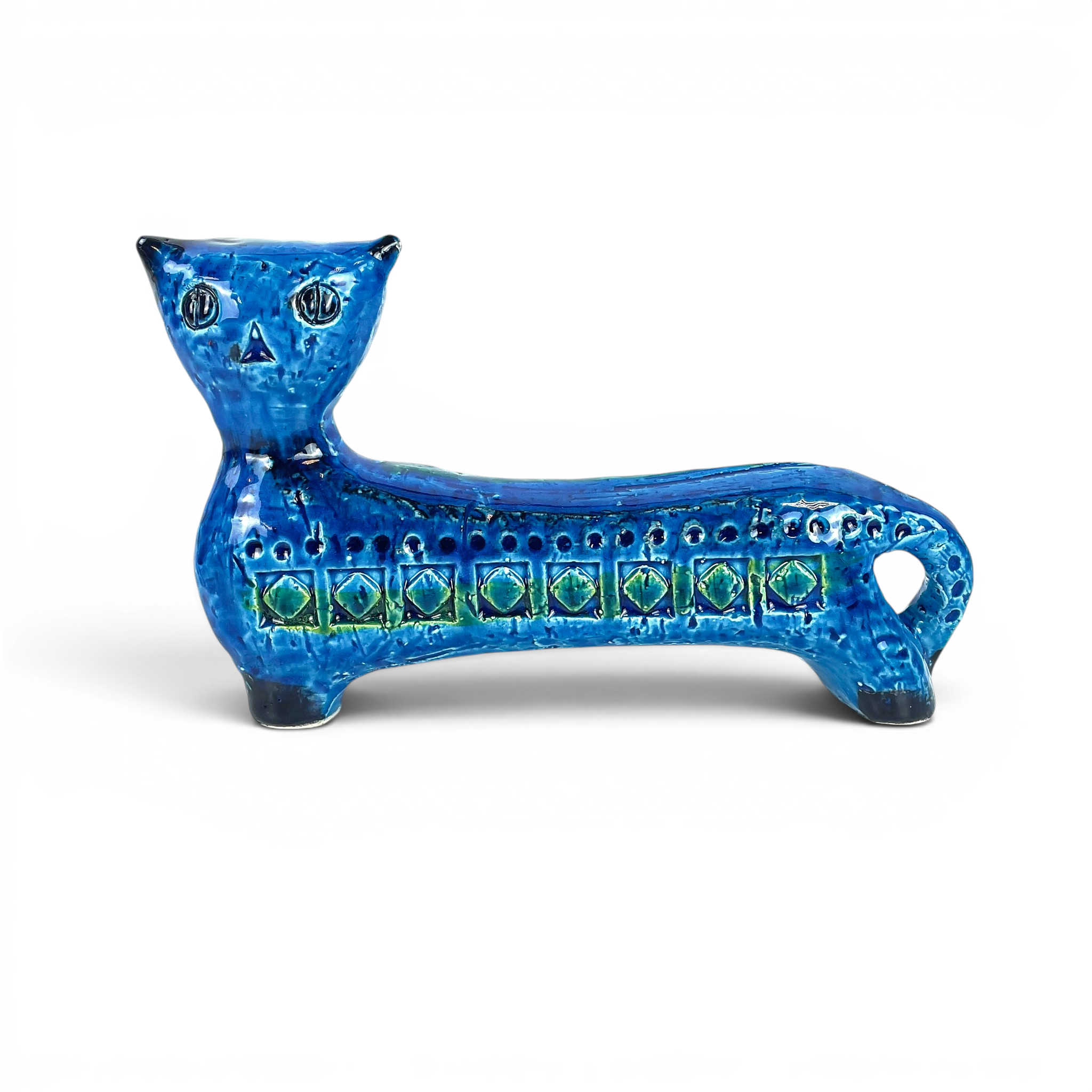ALDO LONDI, figurin, stengods, katt, "Rimini blue", Bitossi, Italien, 1900-talets andra hälft.