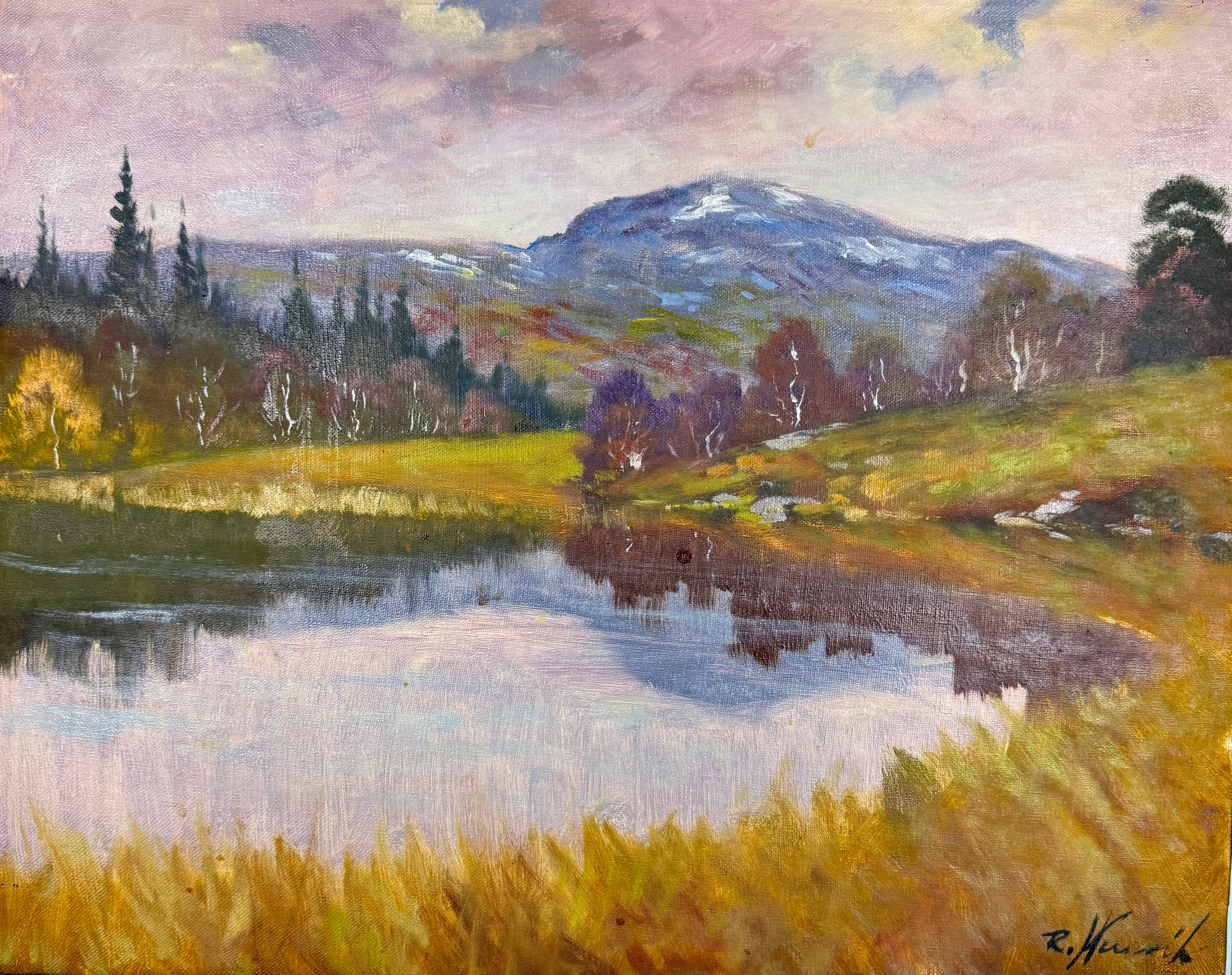 OIDENTIFIERAD KONSTNÄR. OLJEMÅLNING , Olja på duk "stenfjället i Storlien" signerad R Hemrik.