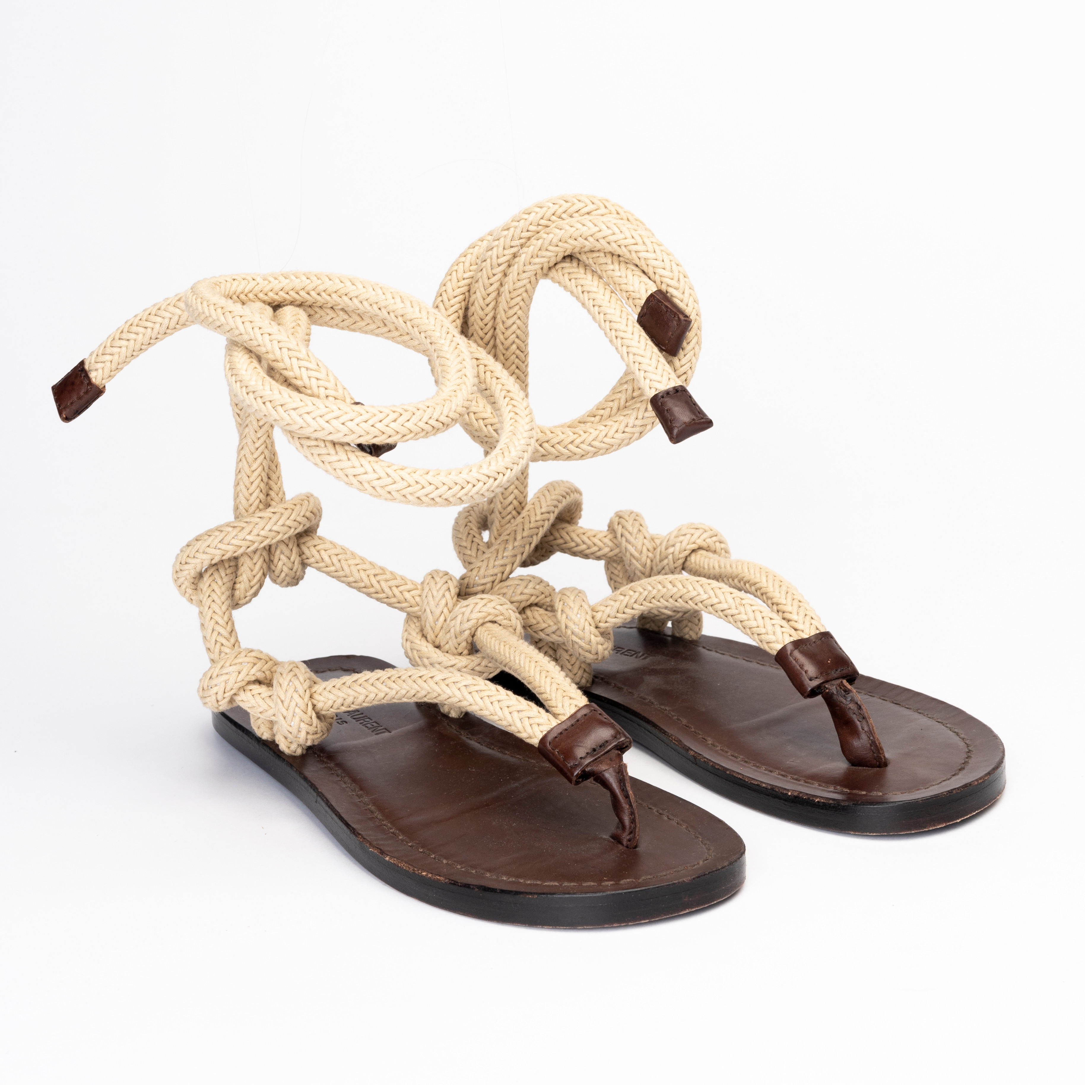 SAINT LAURENT. Sandaler, läder och rep, "Nu Pieds", Paris, Frankrike, storlek 36,5.