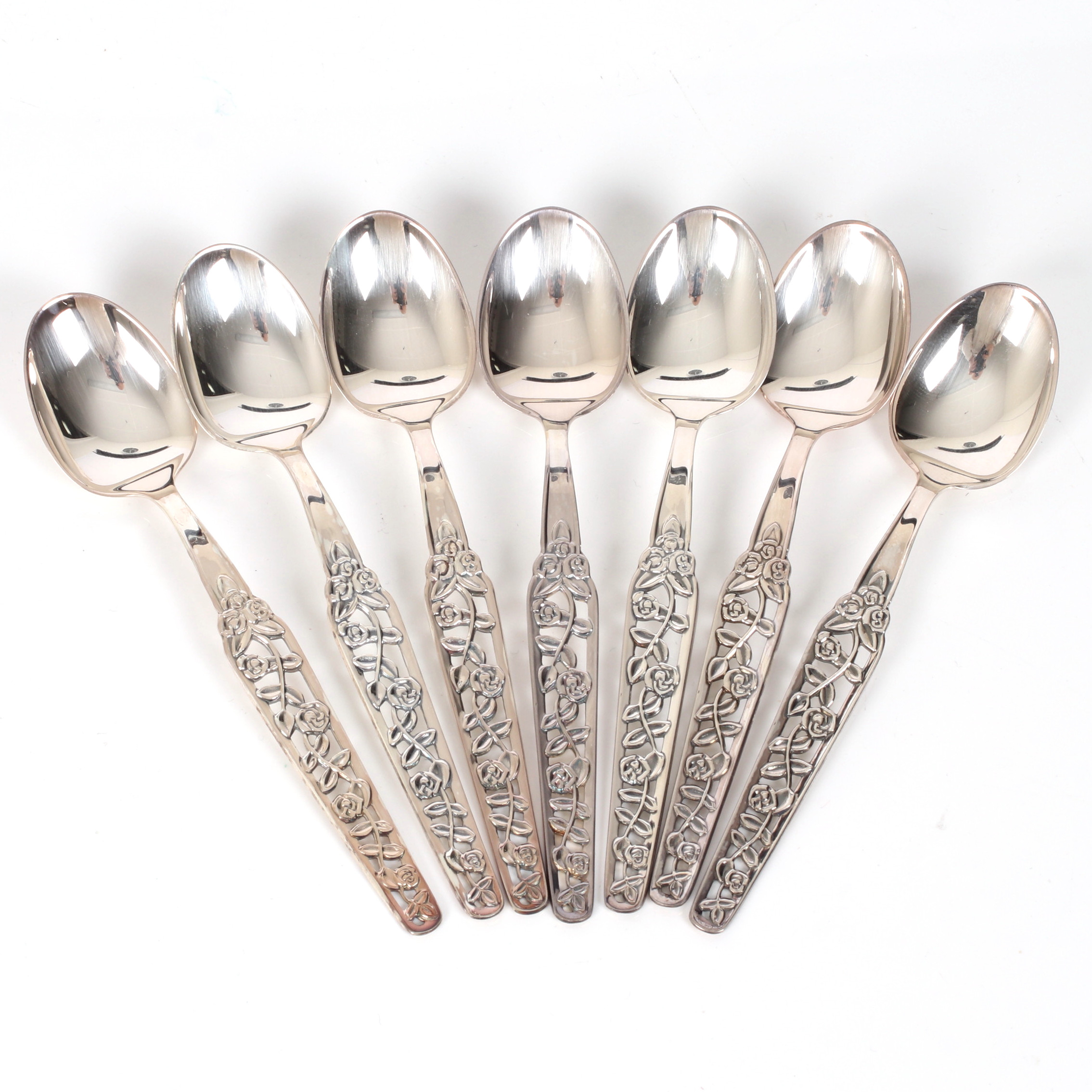 KAFFESKEDAR, 7 st, Rosen/Ranka, silver, GAB.