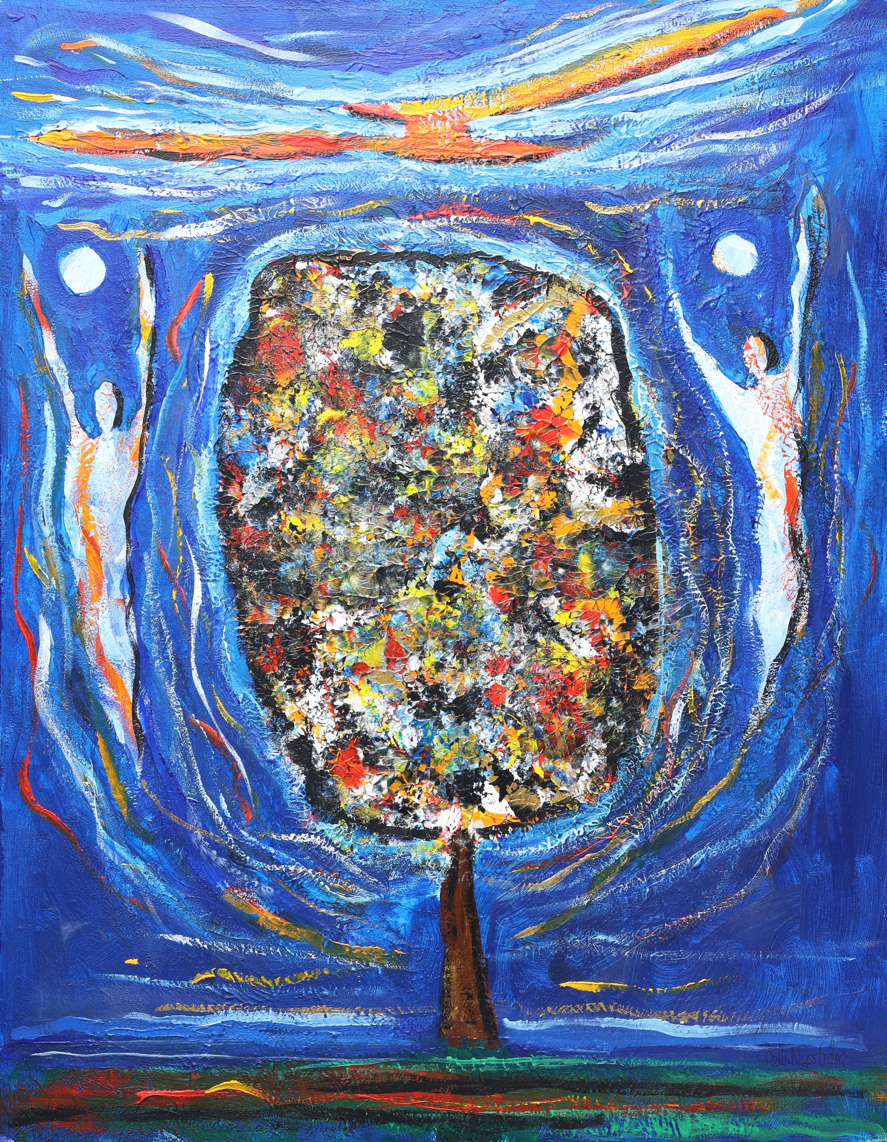 PETER NYSTRÖM. Akryl på duk, "Fly me to the moon and back", signerad.