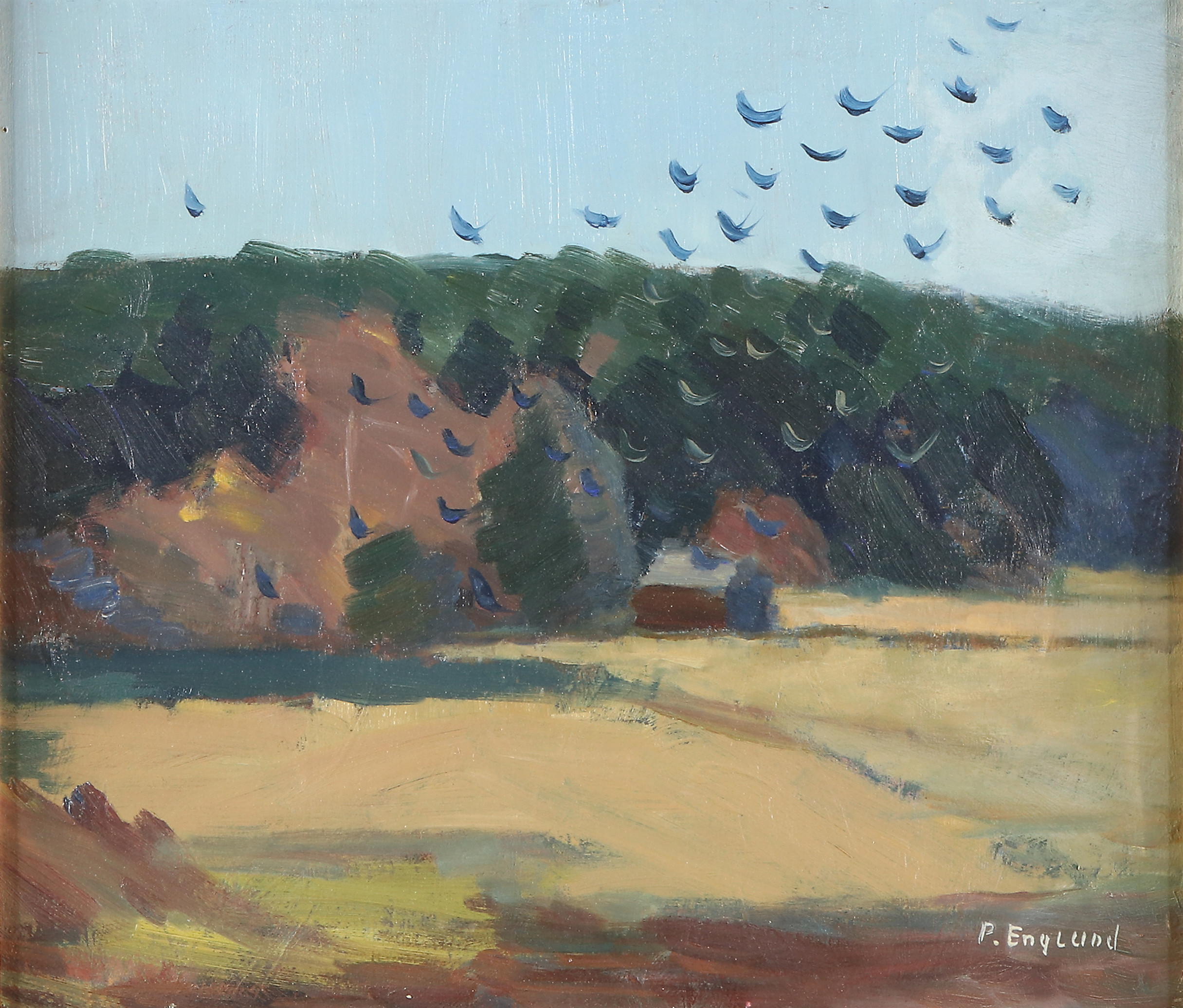 PER ENGLUND (1905-1988). Oljemålning på pannå. Signerad. "Höst".