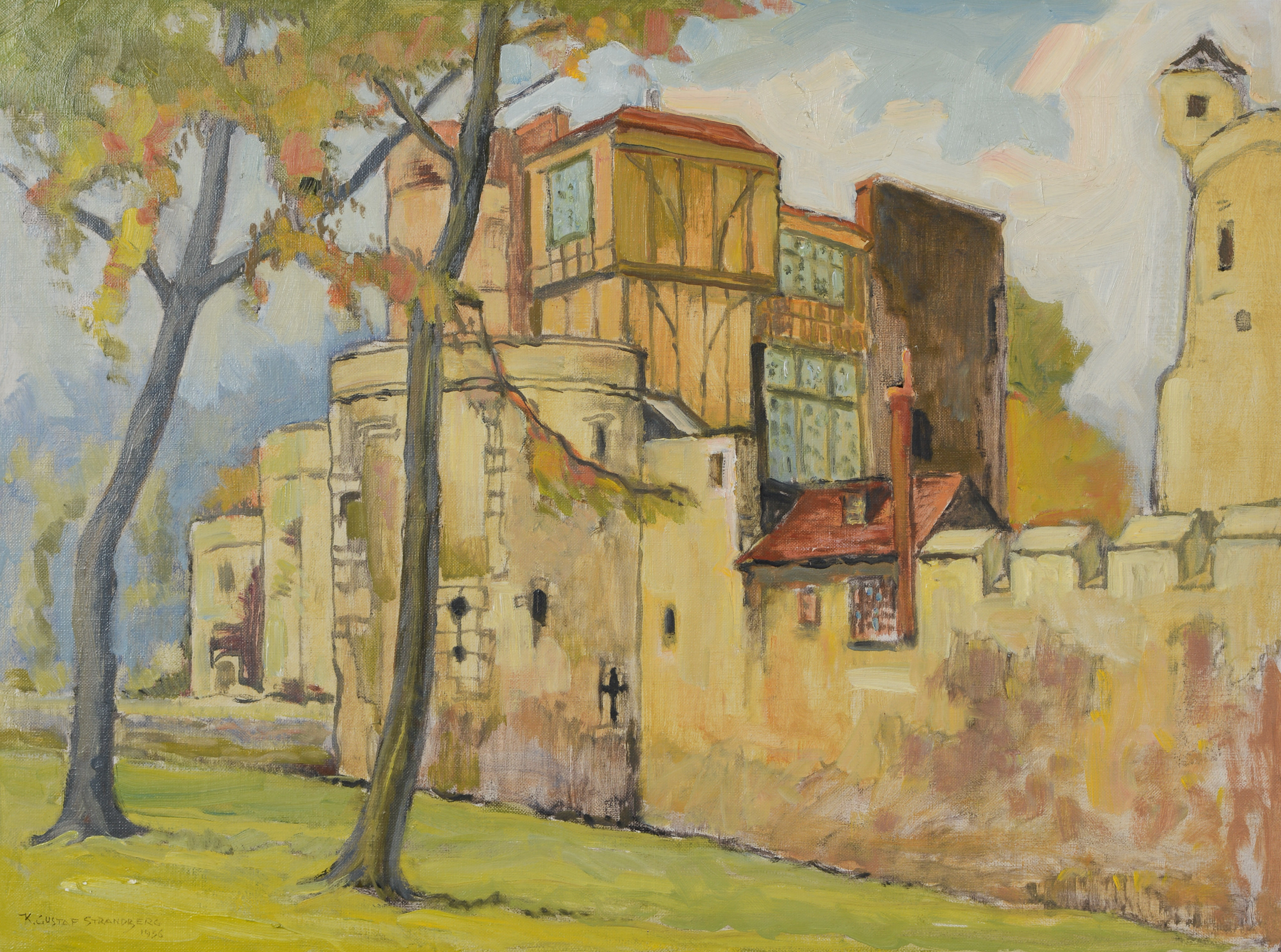 KARL GUSTAF STRANDBERG. Bymotiv i Frankrike, olja på duk, signerad, daterad 1956.