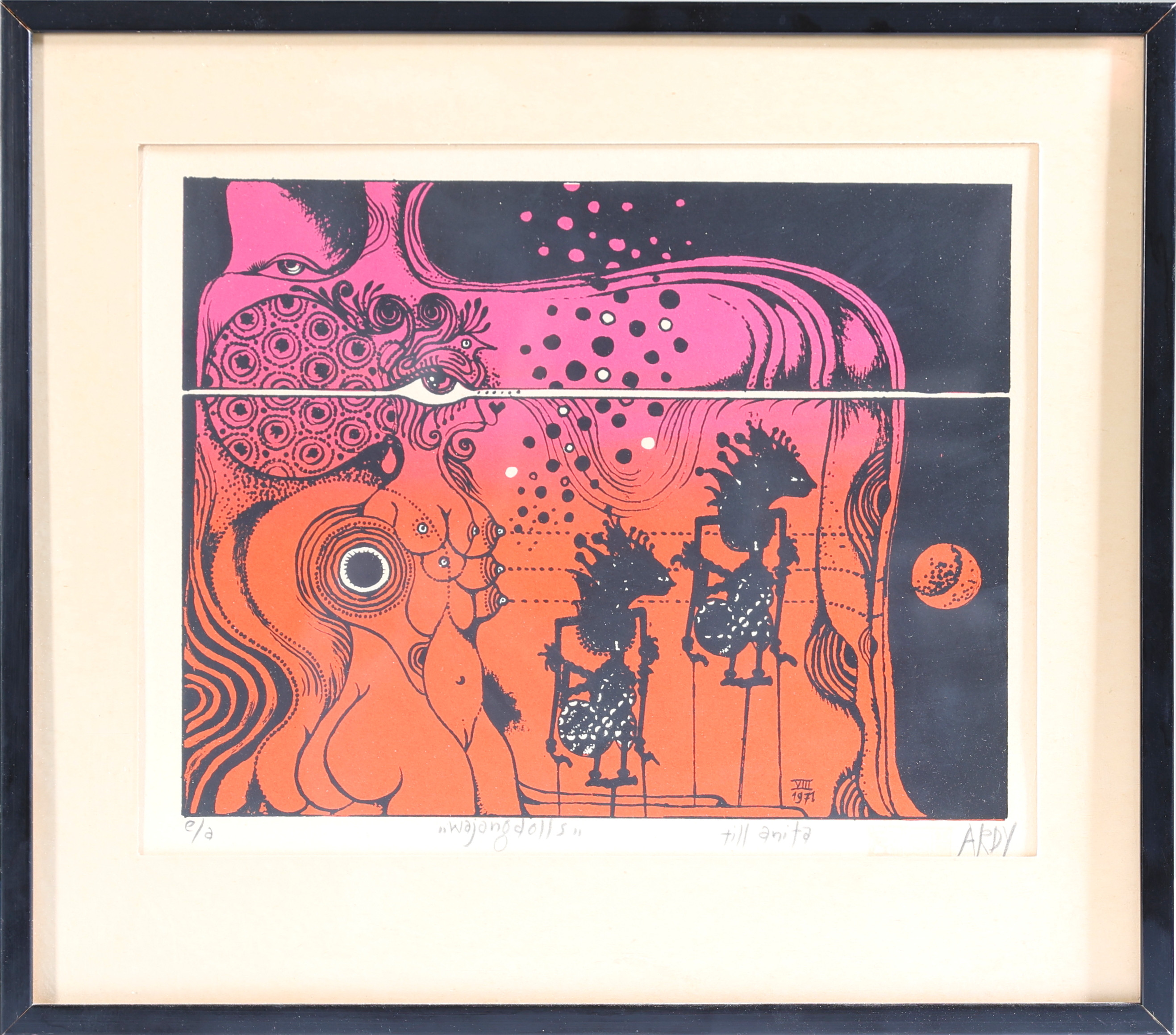 ARDY STRÜWER. litografi, "Wajang Dolls", a/e, signerad.