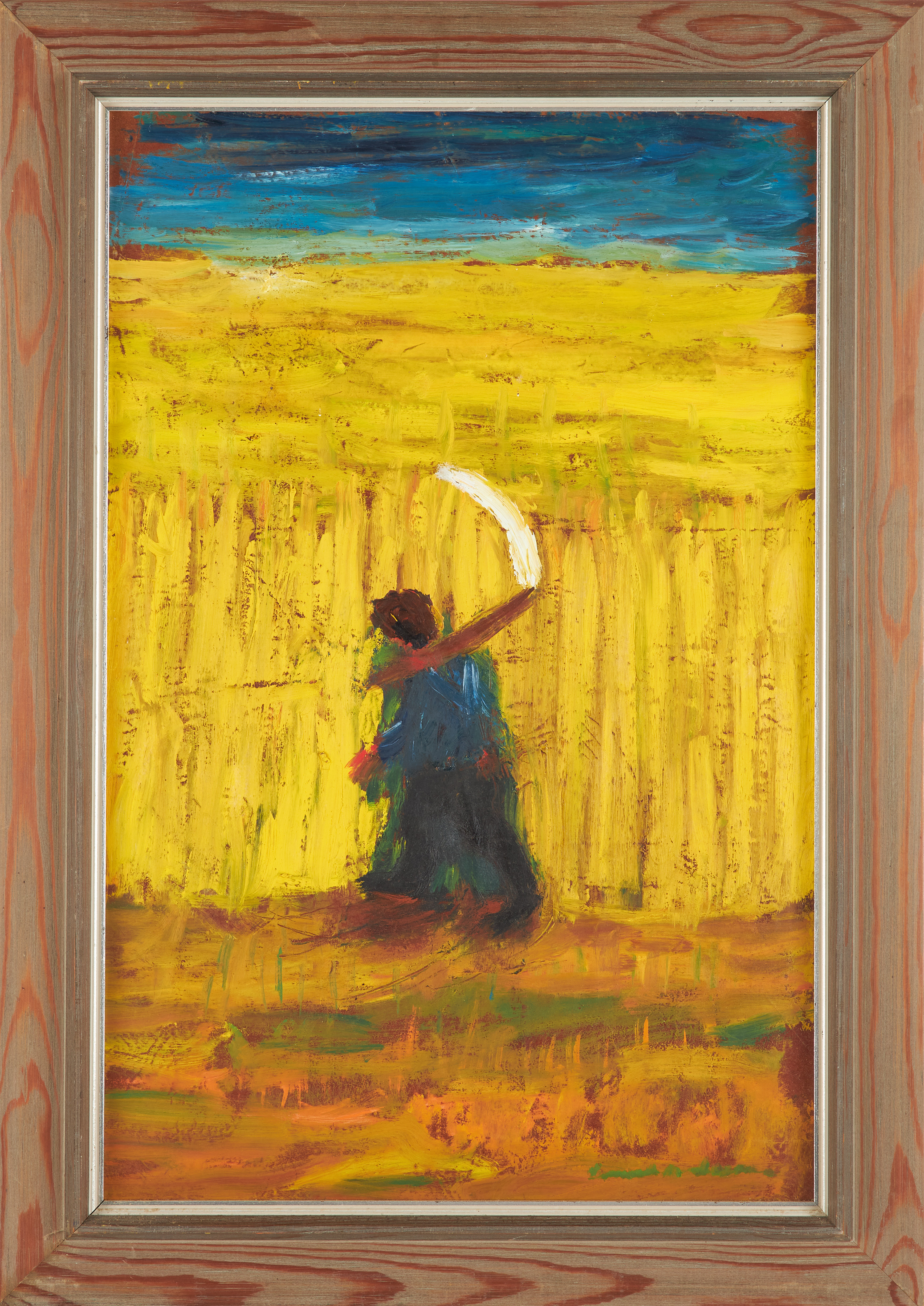 BENGT LENNART ANDERSSON. Figur med lie, olja på pannå, signerad.