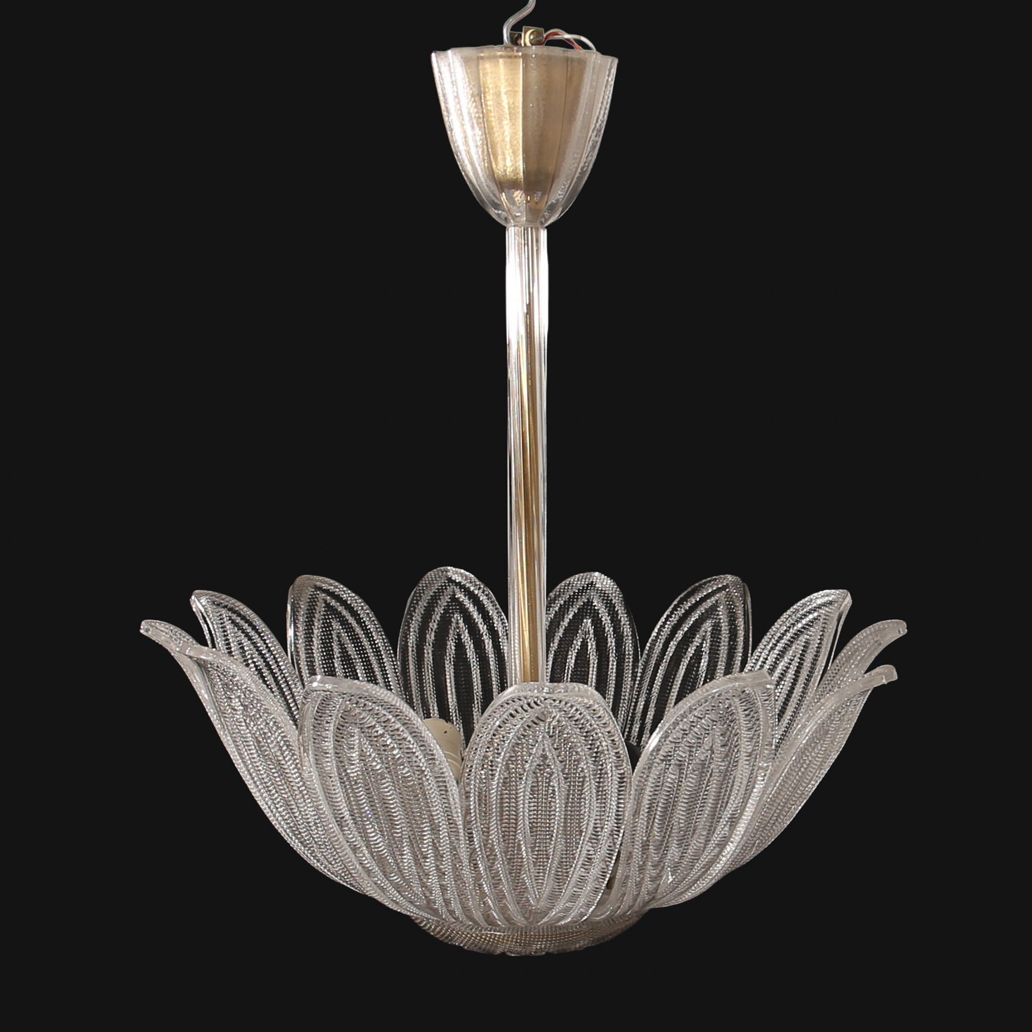 CARL FAGERLUND. Taklampa, glas/mässing 4 ljuskällor, Orrefors, 1900- talets mitt.