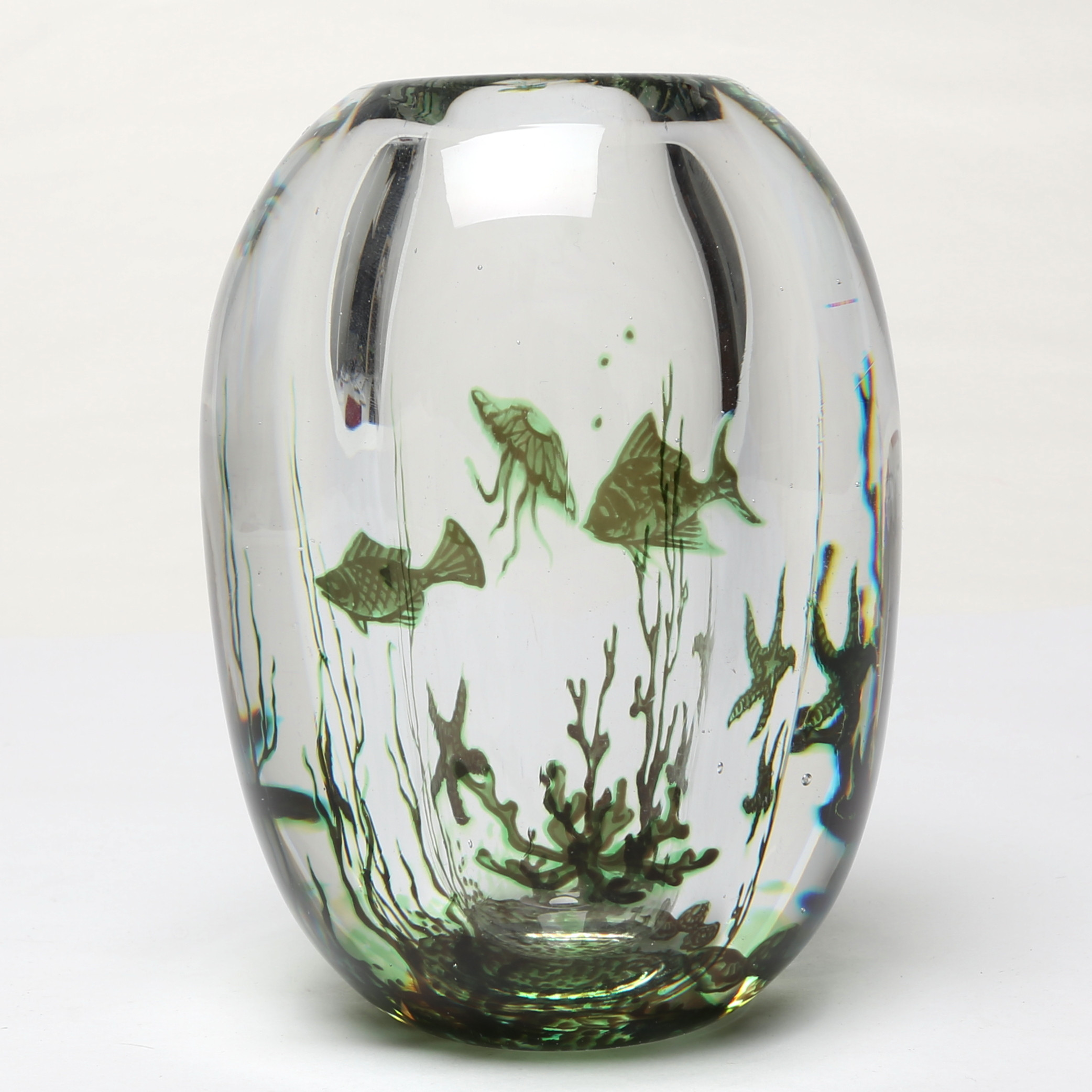 EDWARD HALD. VAS, glas Fiskgraal, komplett signerad, Orrefors, tillverkad 1941.