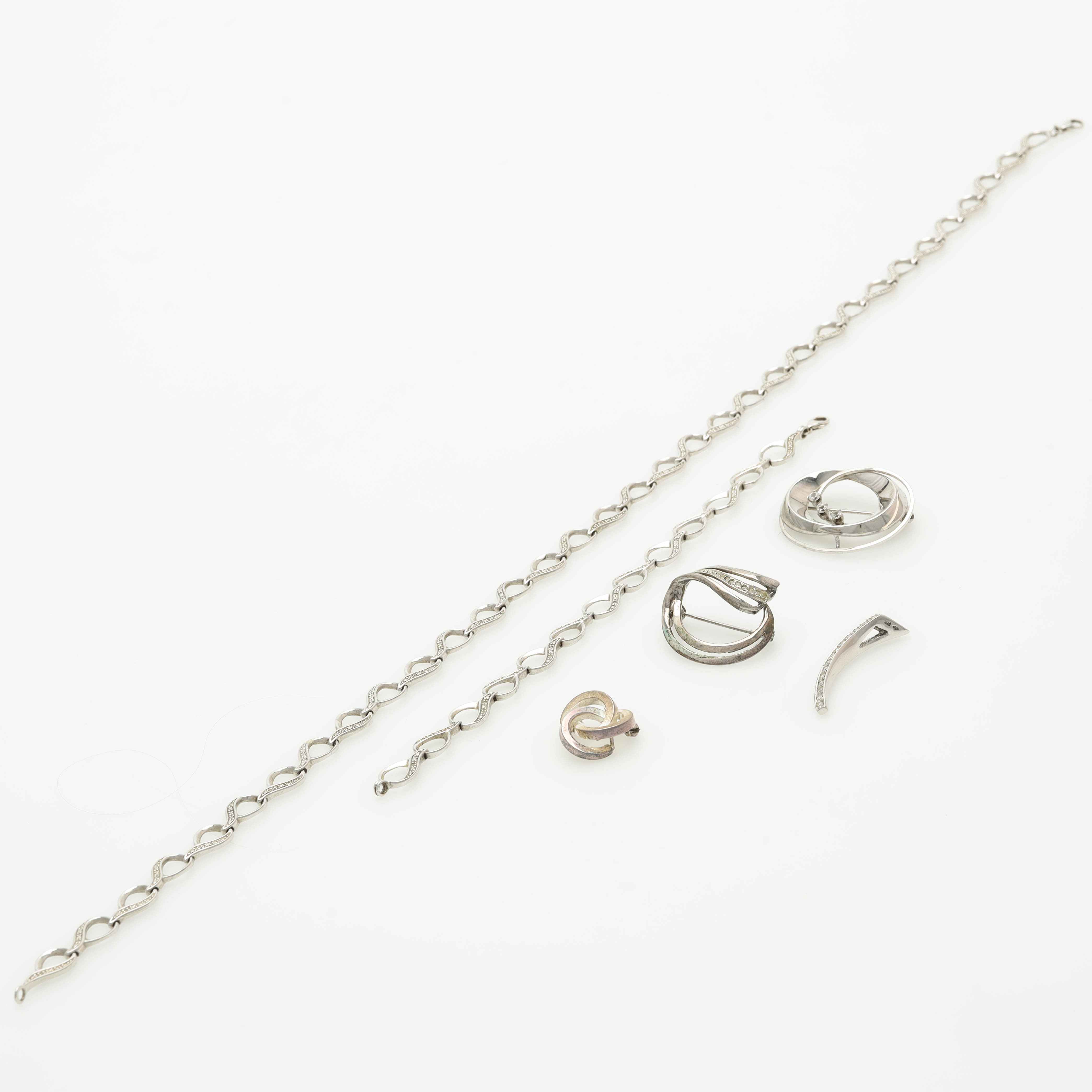SAMLING SMYCKEN, 6 delar, silver samt stenar.