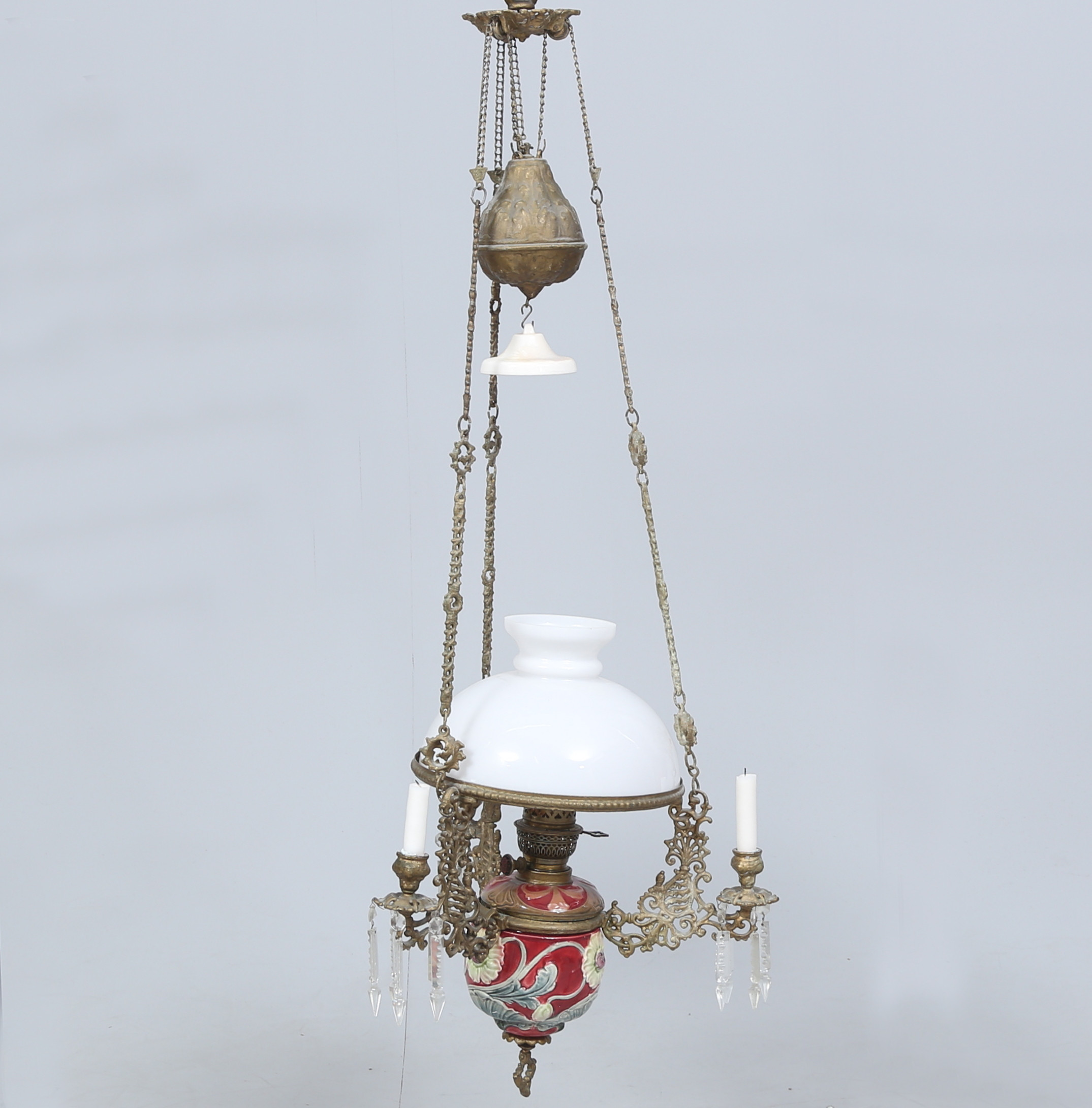 TAKFOTOGENLAMPA, majolika och gjutmetall, tidigt 1900-tal.