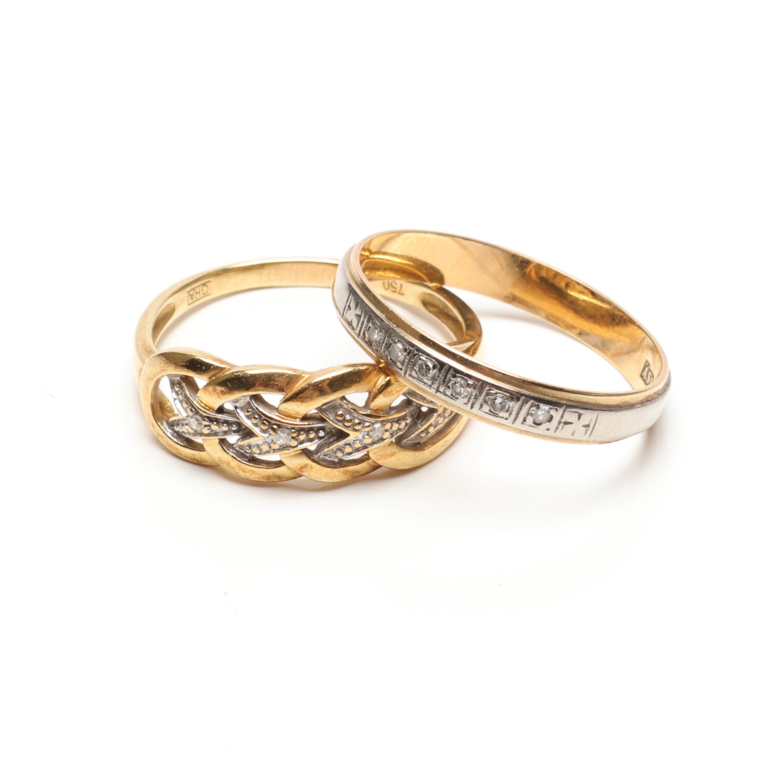 RINGAR, två stycken, guld, diamanter, 18k, ca 6,4 gram.