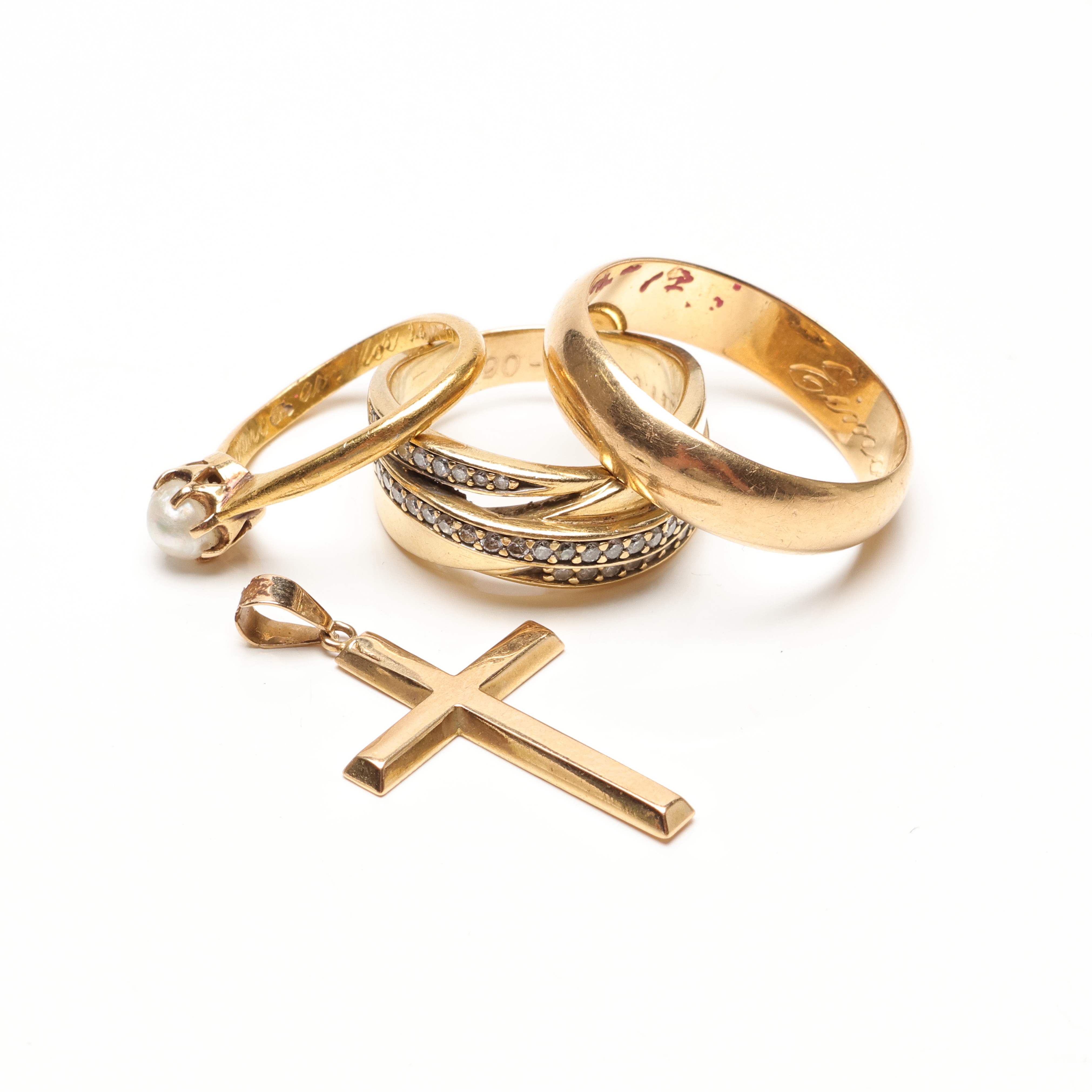 RINGAR samt HÄNGE, guld, 18K-23K, ca 25 gram.