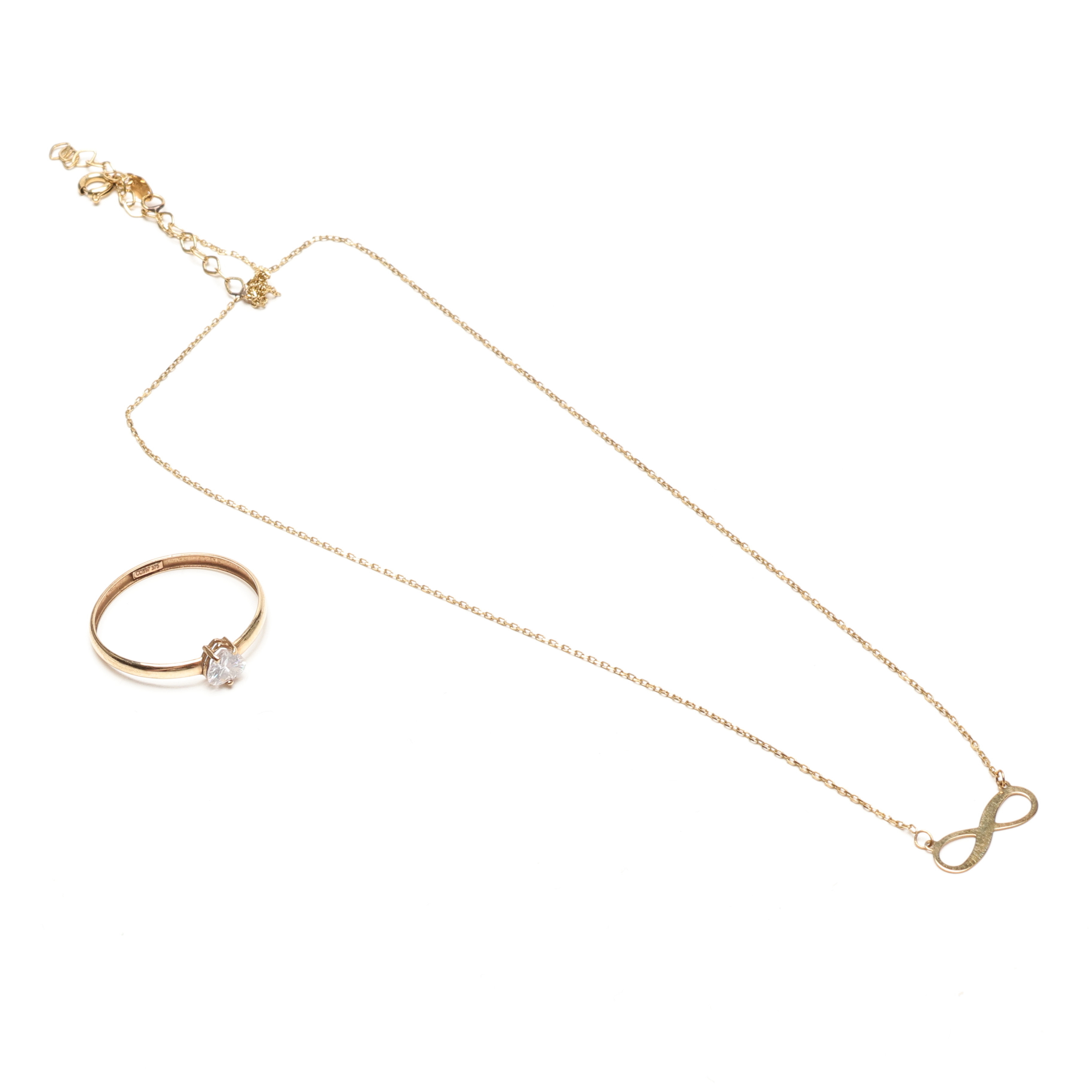 RING samt COLLIER, guld, 9k, ca 1,6 gram.