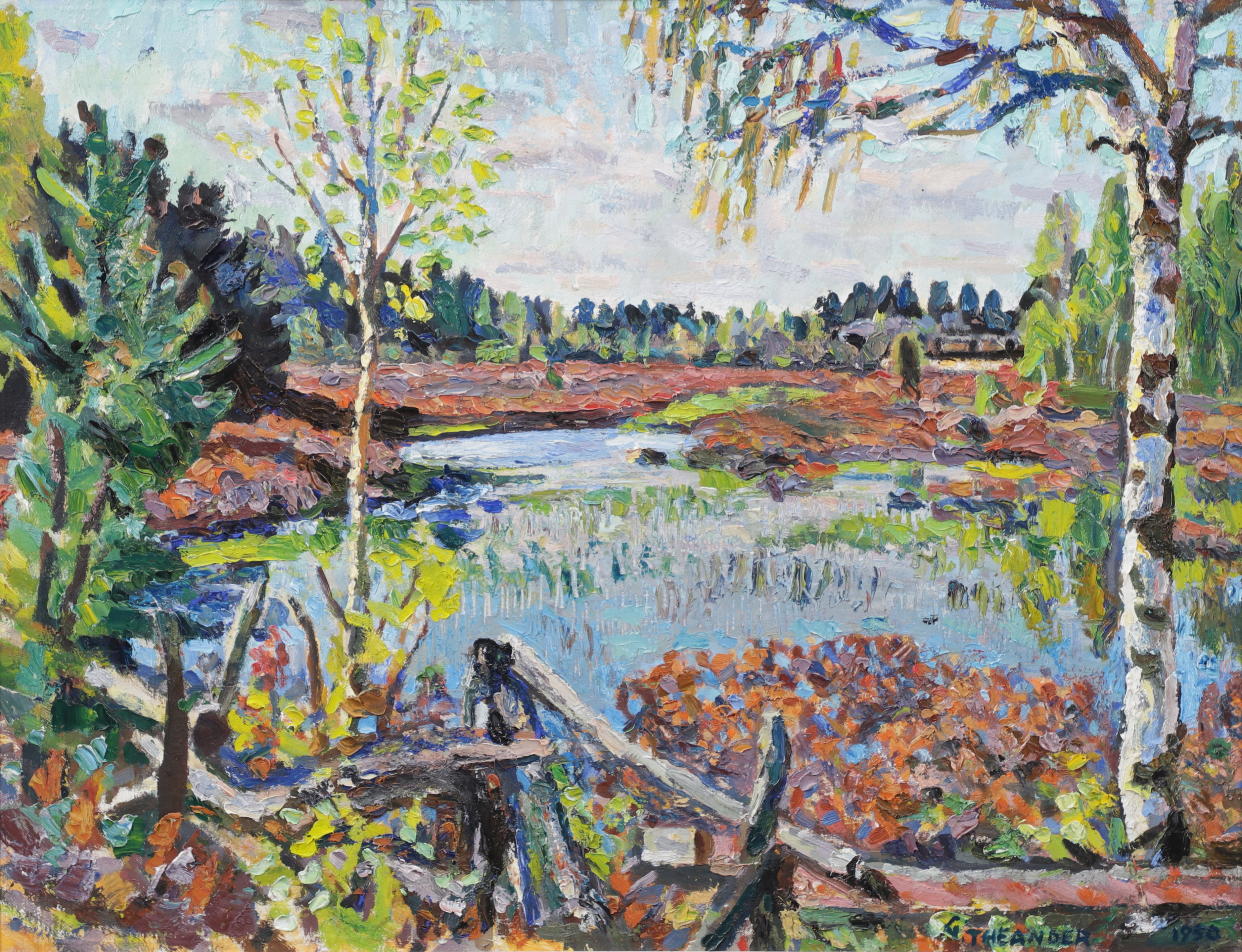 GUNNAR THEANDER. Fjällmiljö, olja på duk, signerad och daterad 50.