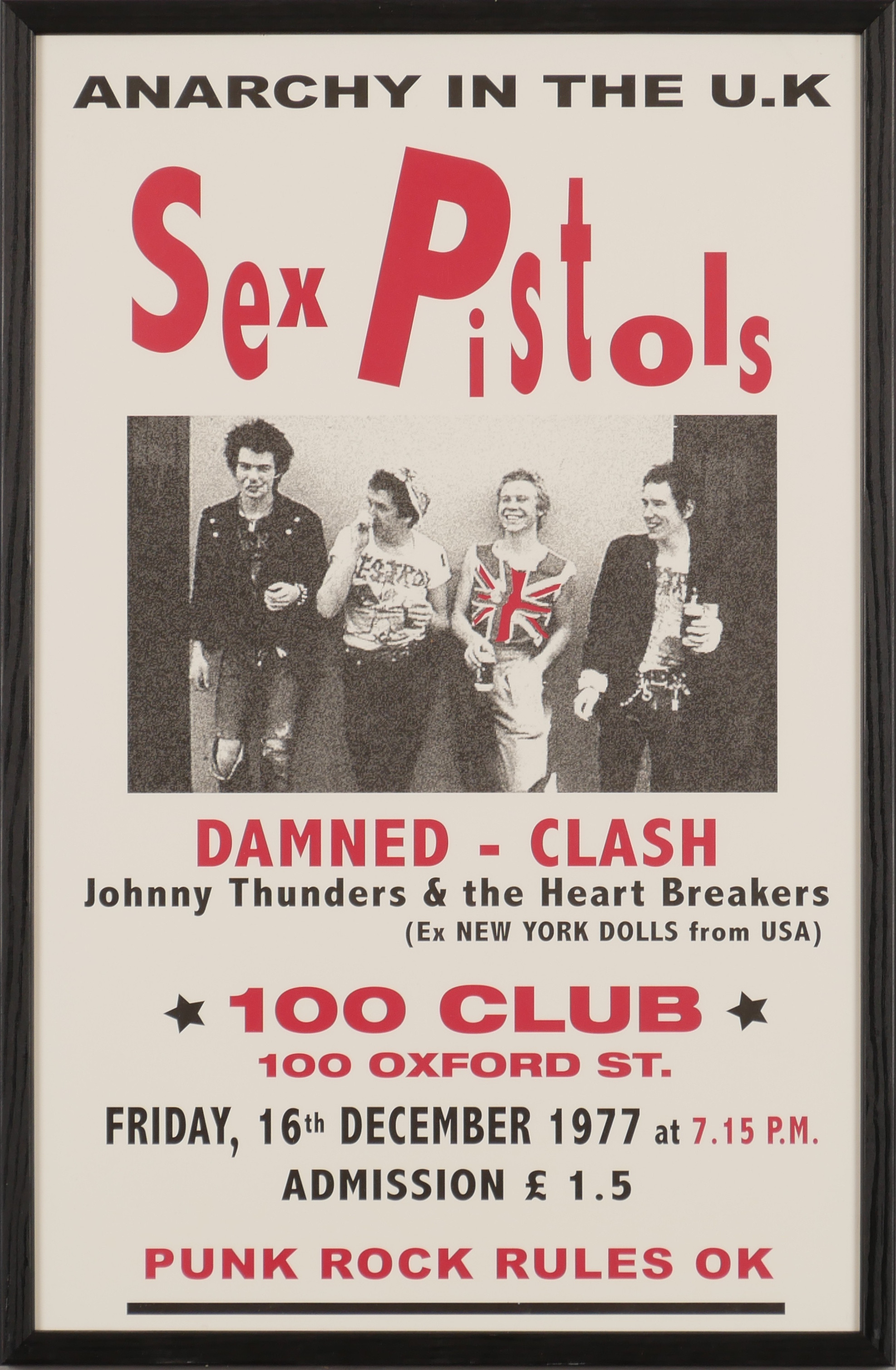 SEX PISTOLS. Konsertaffisch, tryck.