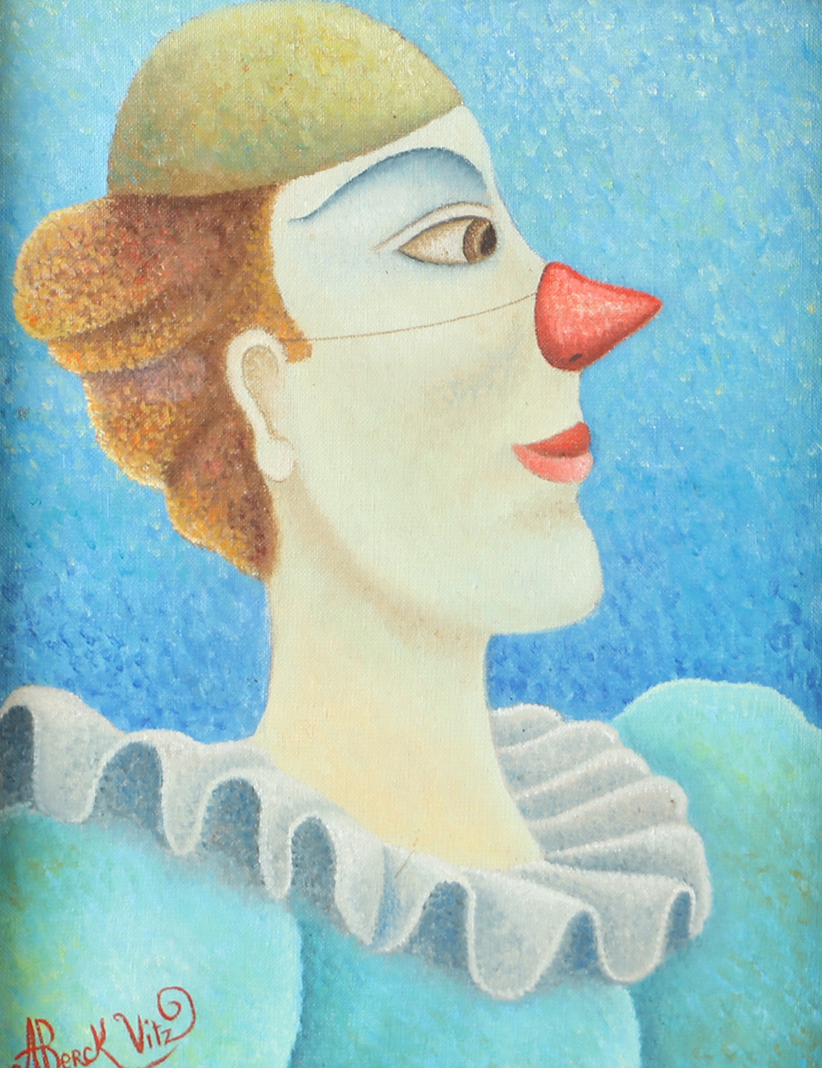 ALAIN BERCK-VITZ. Clown, olja på duk, signerad.