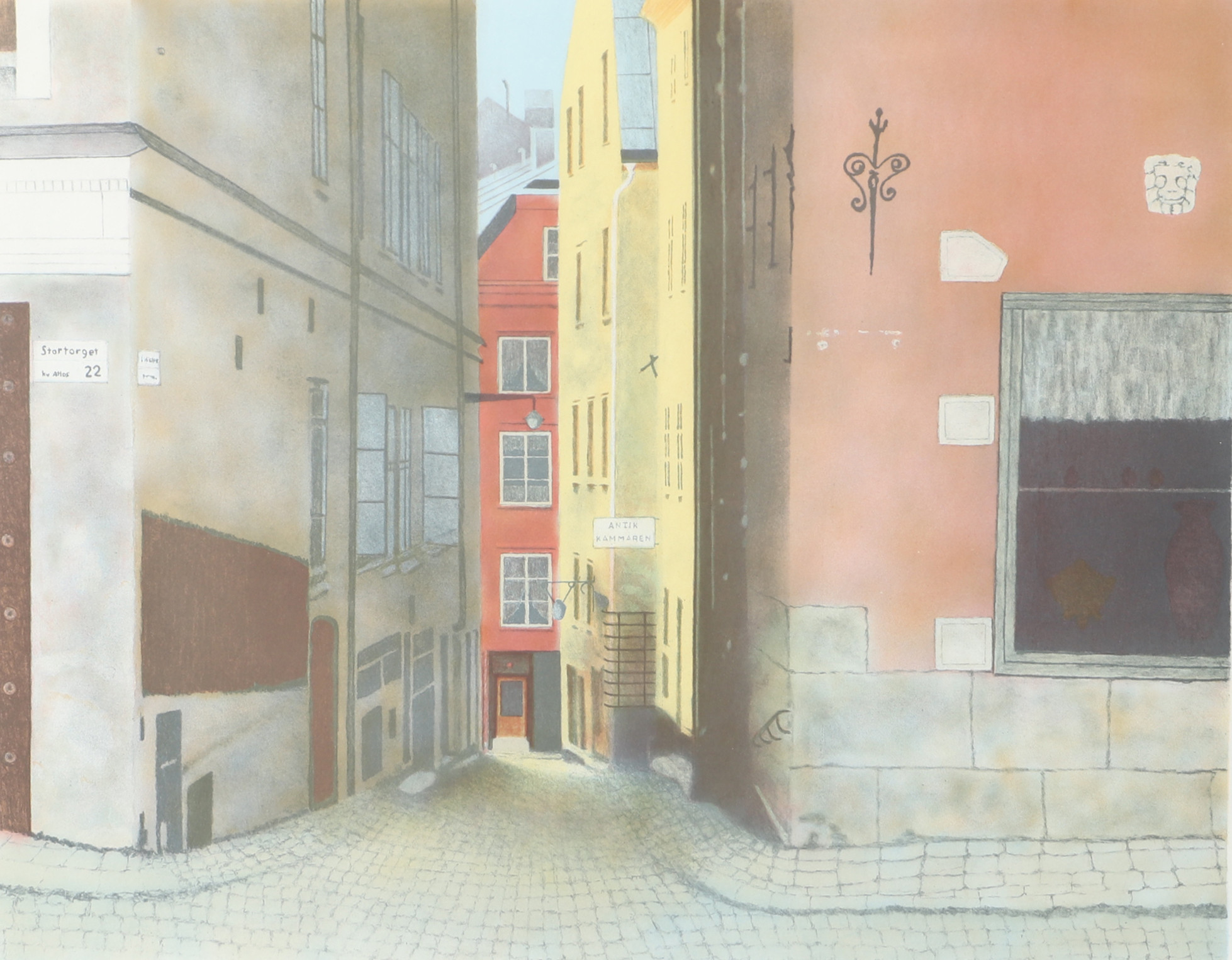 NILS ARTUR NILSSON. Motiv från Gamla stan Stockholm, färglitografi, signerad Nils Artur.