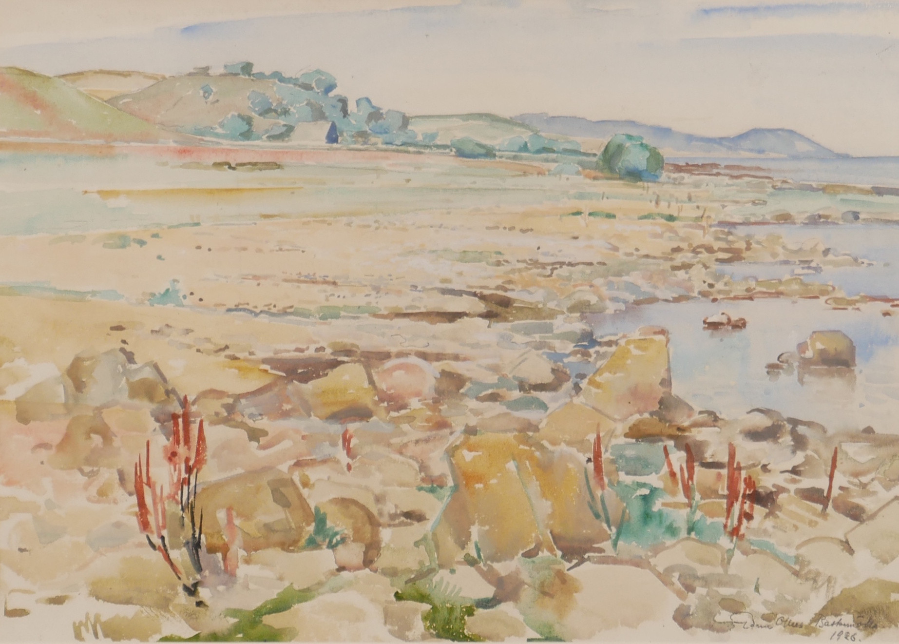 EDVIN OLLERS. "Baskemölla", akvarell, signerad Edvin Ollers 1926.