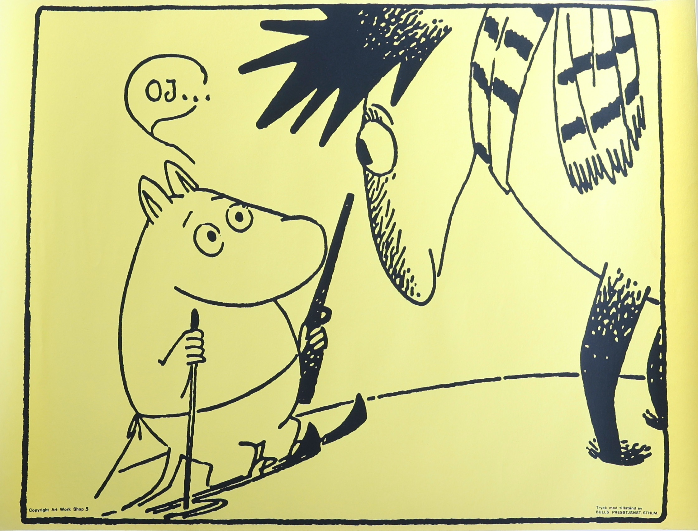 TOVE JANSSON. EFTER. Affisch Muminmotiv nr 5, Art Work Shop, tryckt hos Bulls Presstjänst Stockholm, 1960-tal.