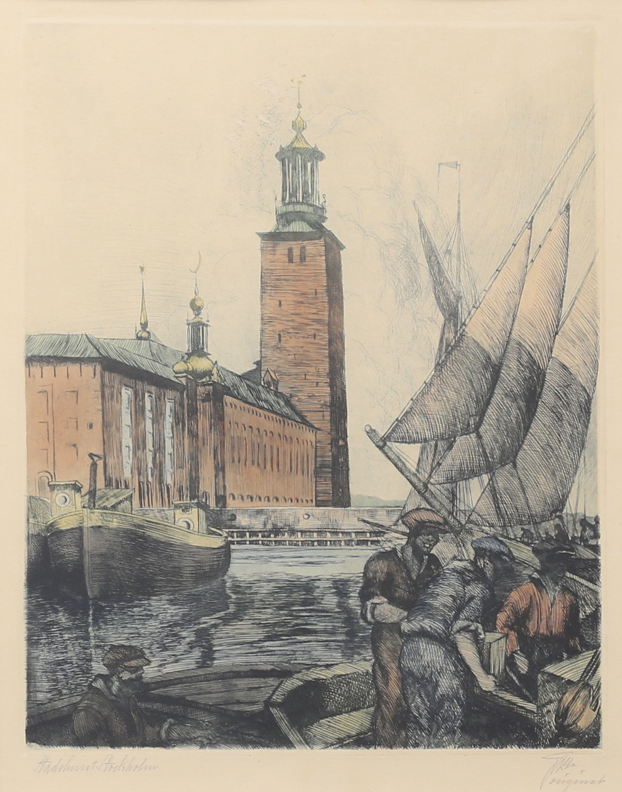GASTON SMIDT. (1898-1976) Etsning, Stadshuset Stockholm.