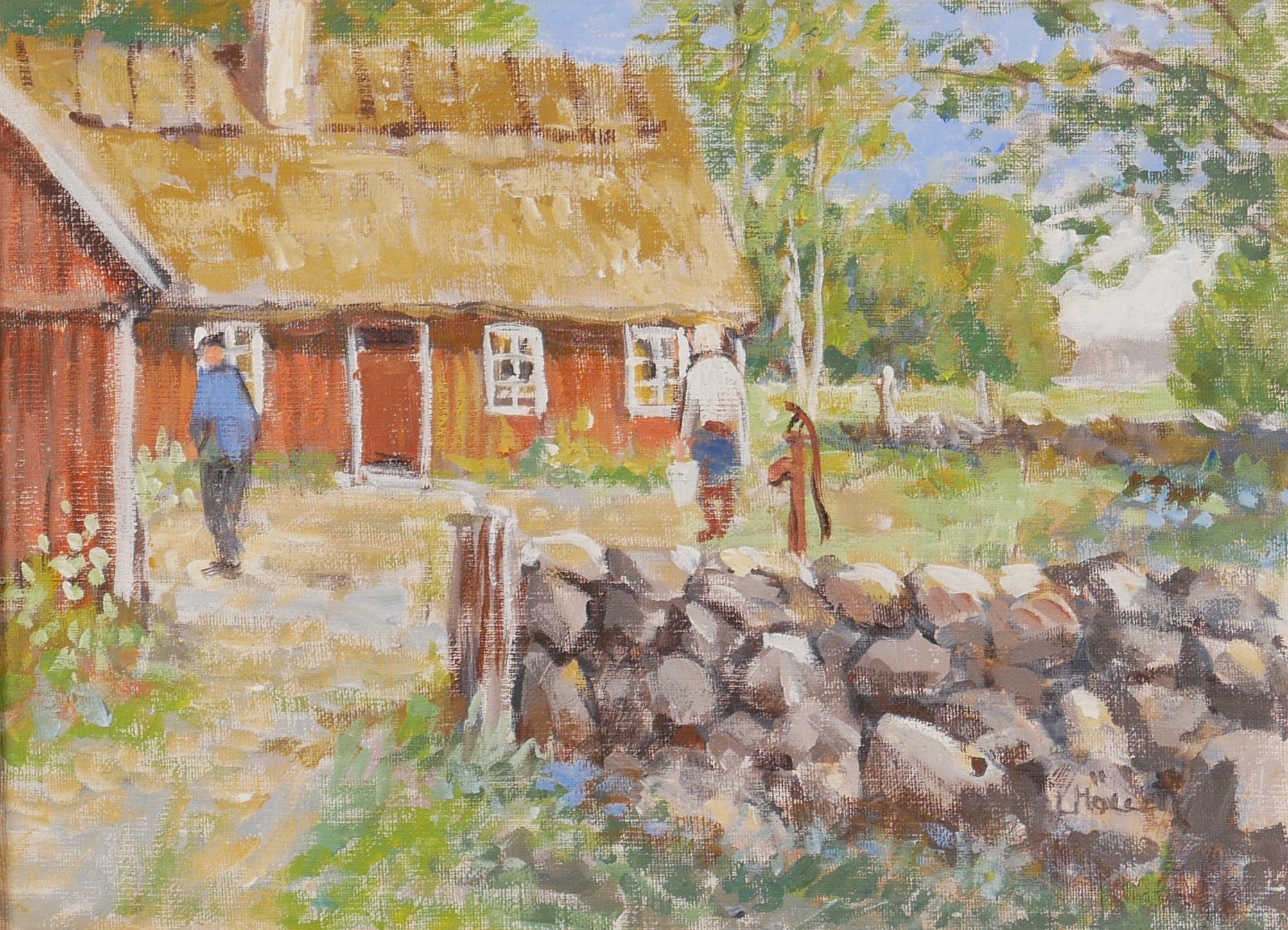 LENNART MÖLLER. Gårdsbild, olja på duk, signerad L Möller.
