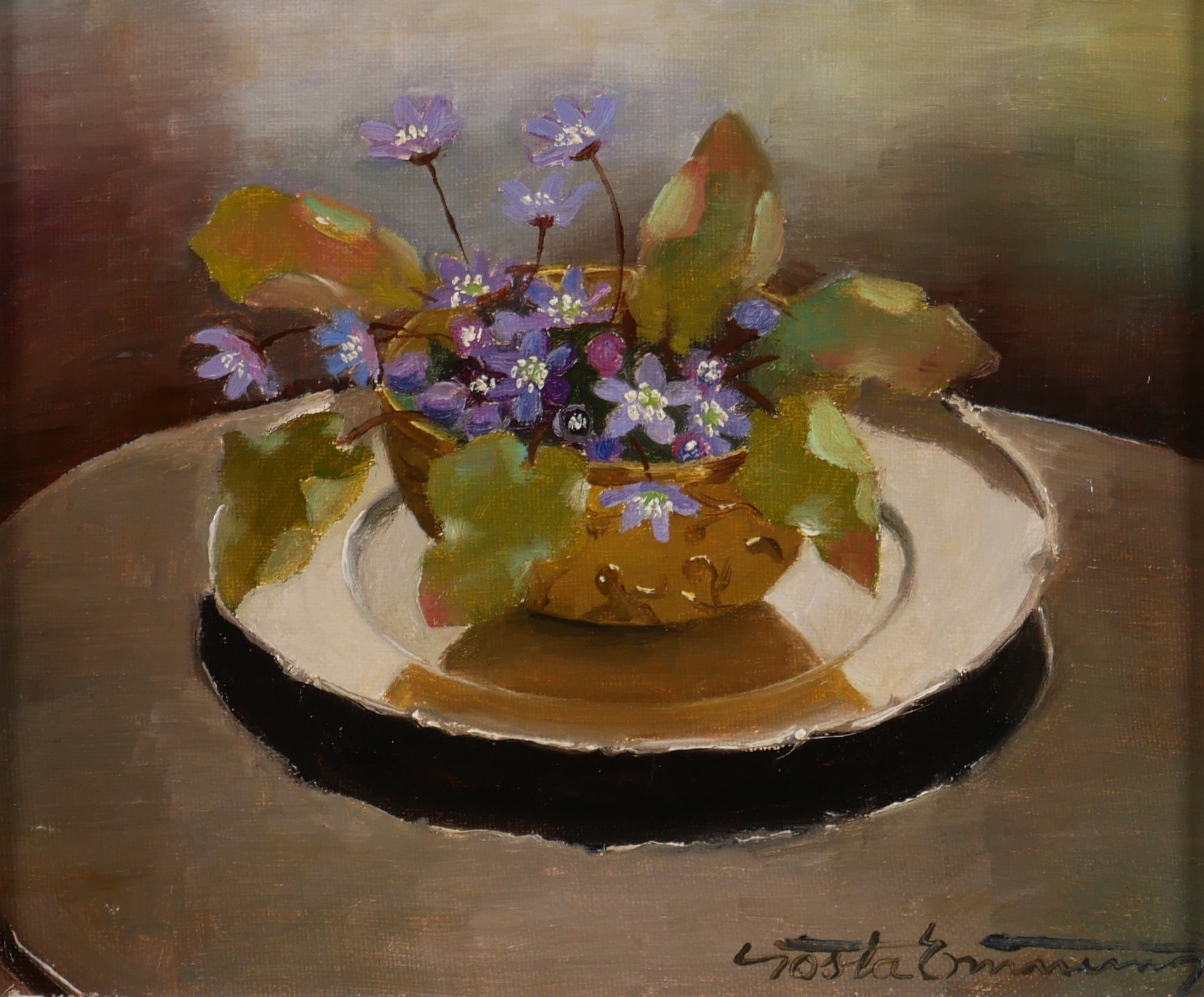 GÖSTA EMMING. Blomsterstilleben, olja på duk, signerad.