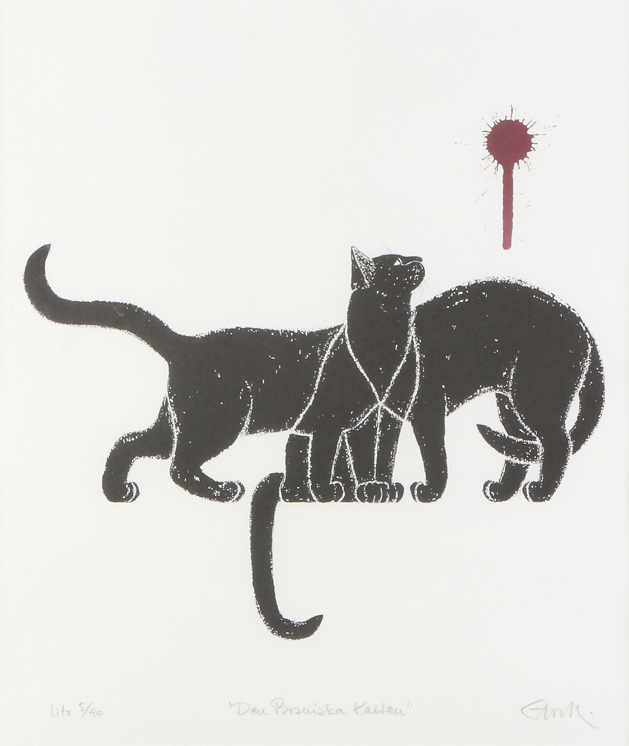 JONAS GLOCK. Litografi, 5/40. "Den Bosninska katten". Signerad.