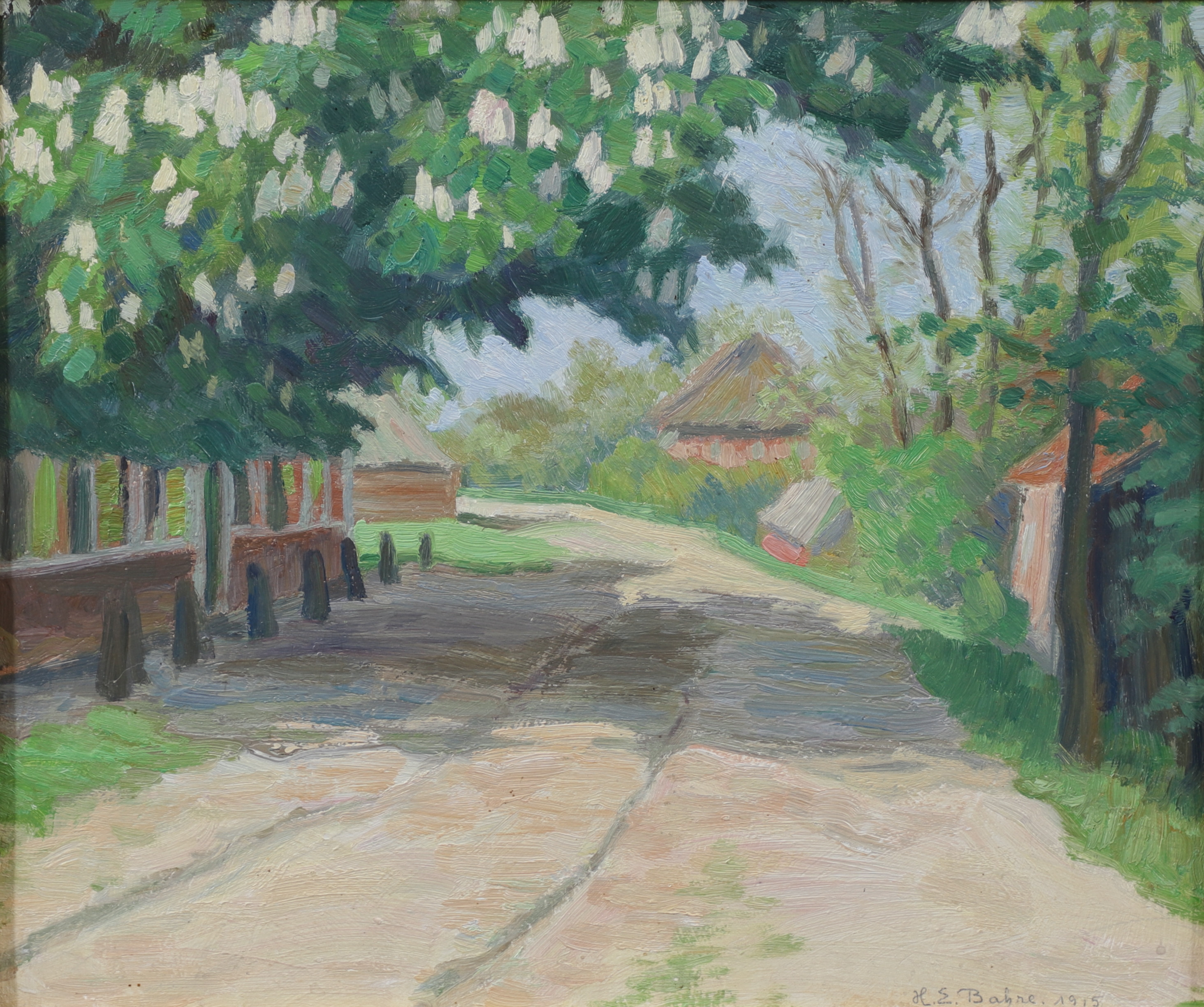 HANS EBERHARD BAHRE. Olja på pannå, bygata, signerad och daterad 1915.