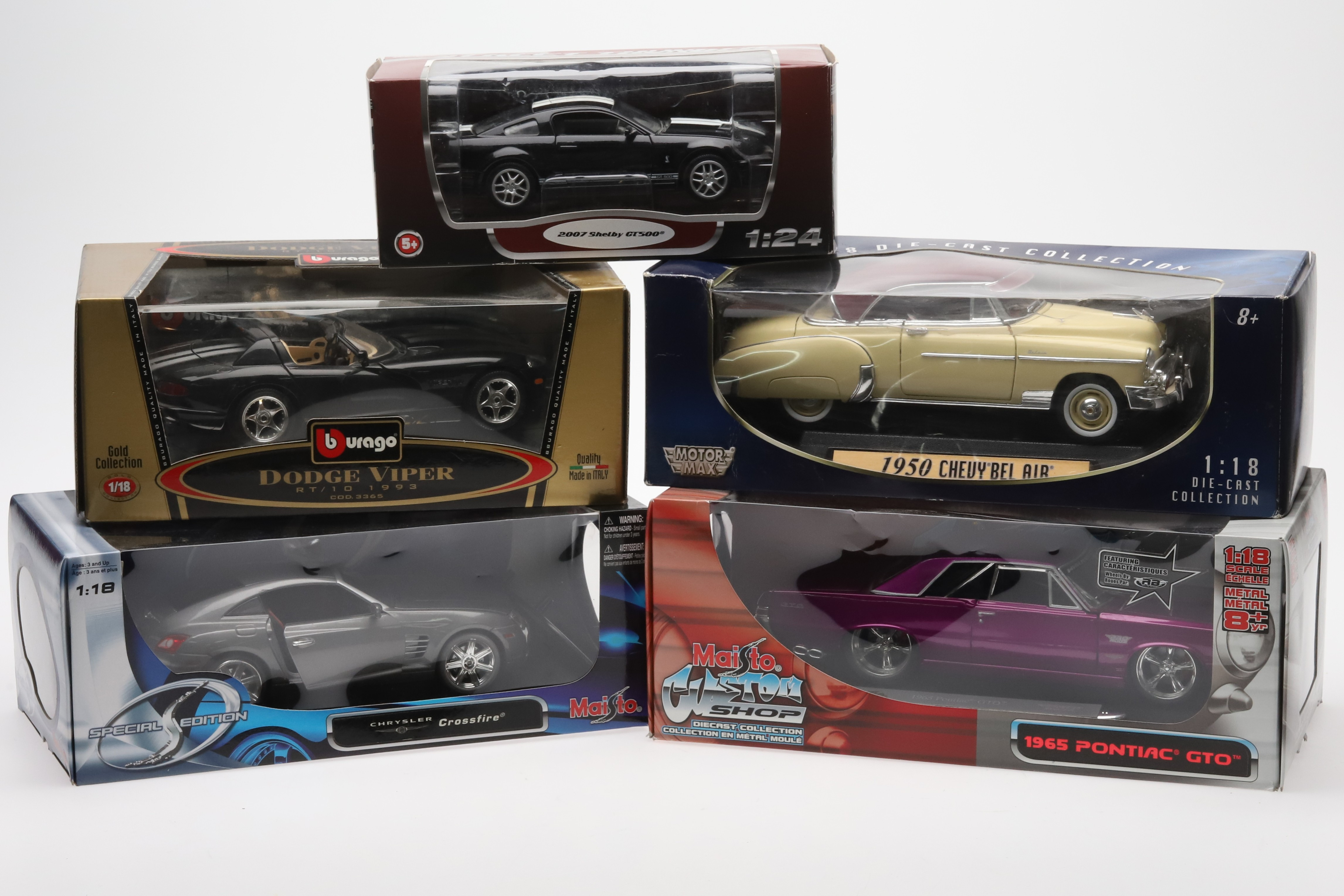MODELLBILAR, 5 st, metall/resin, 1:18-1:24, Burago, Maisto, mfl.
