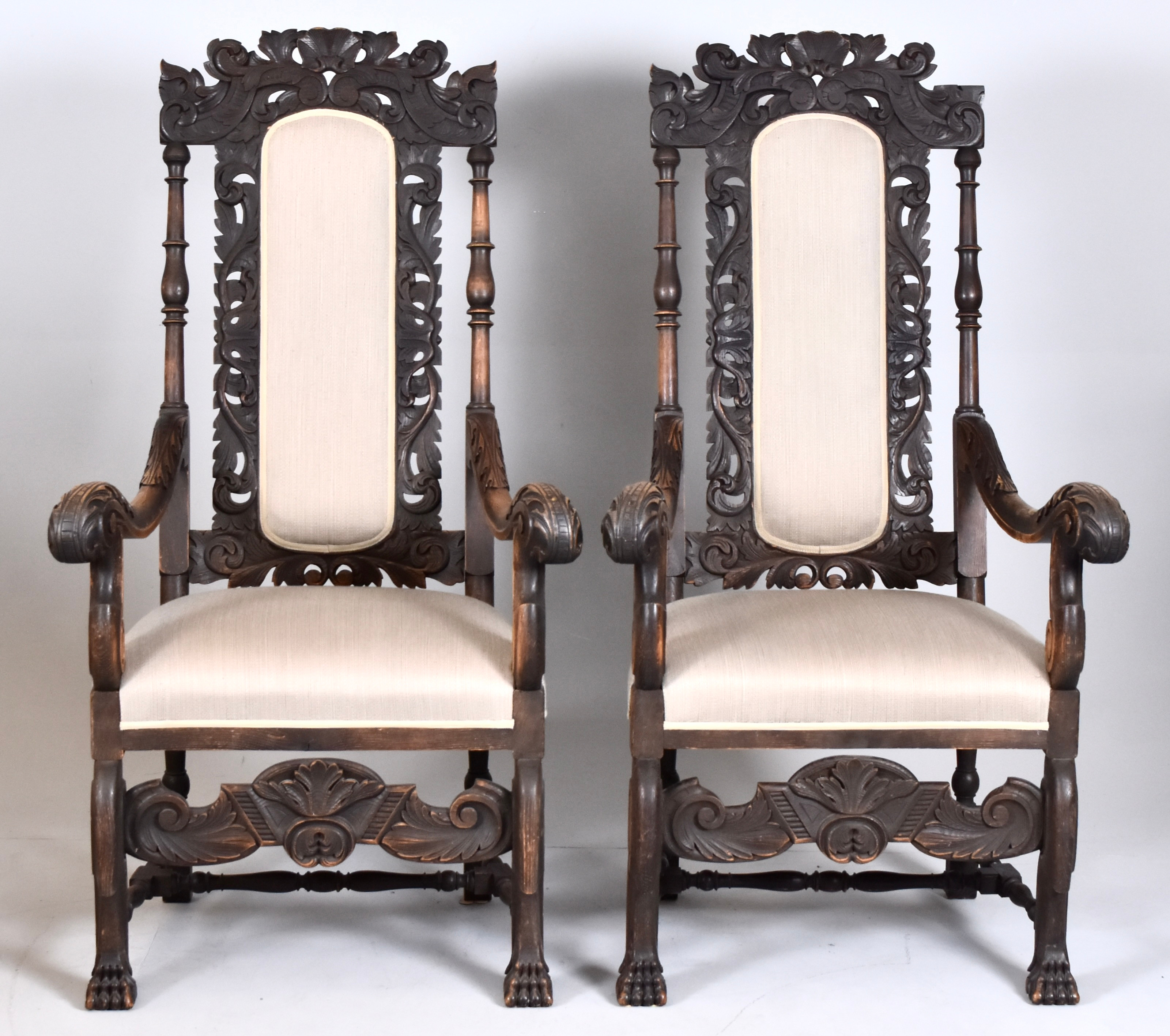 LÄNSFÅTÖLJER, 1-par, ek, Barockstil, 1900-talets f.