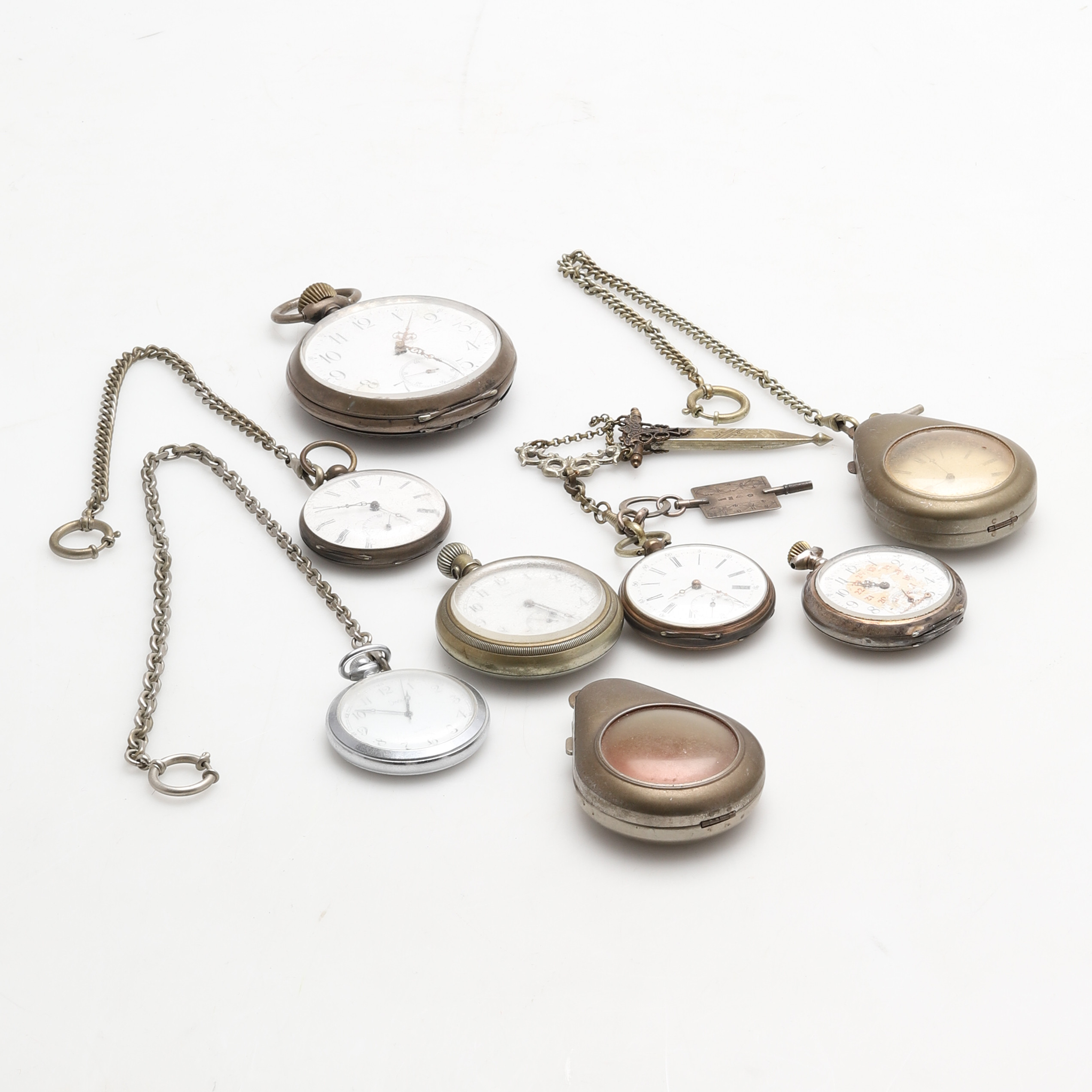 SAMLING FICKUR, 6 st, silver och vitmetall. Bland annat Remontour.