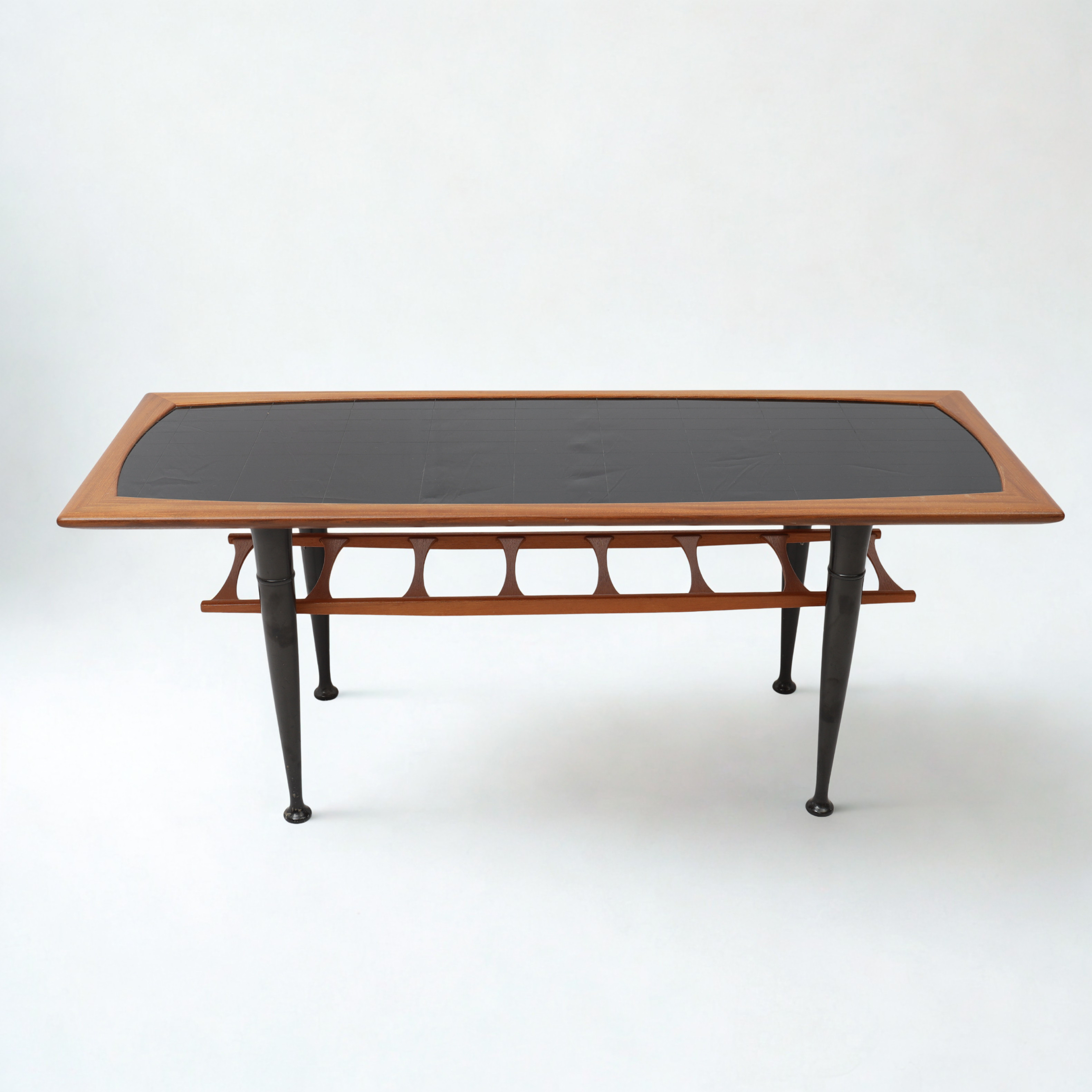 SOFFBORD, Seffle möbelfabrik 1957, Nr 113, teak med svärtade detaljer, skiva av opaxitglas.