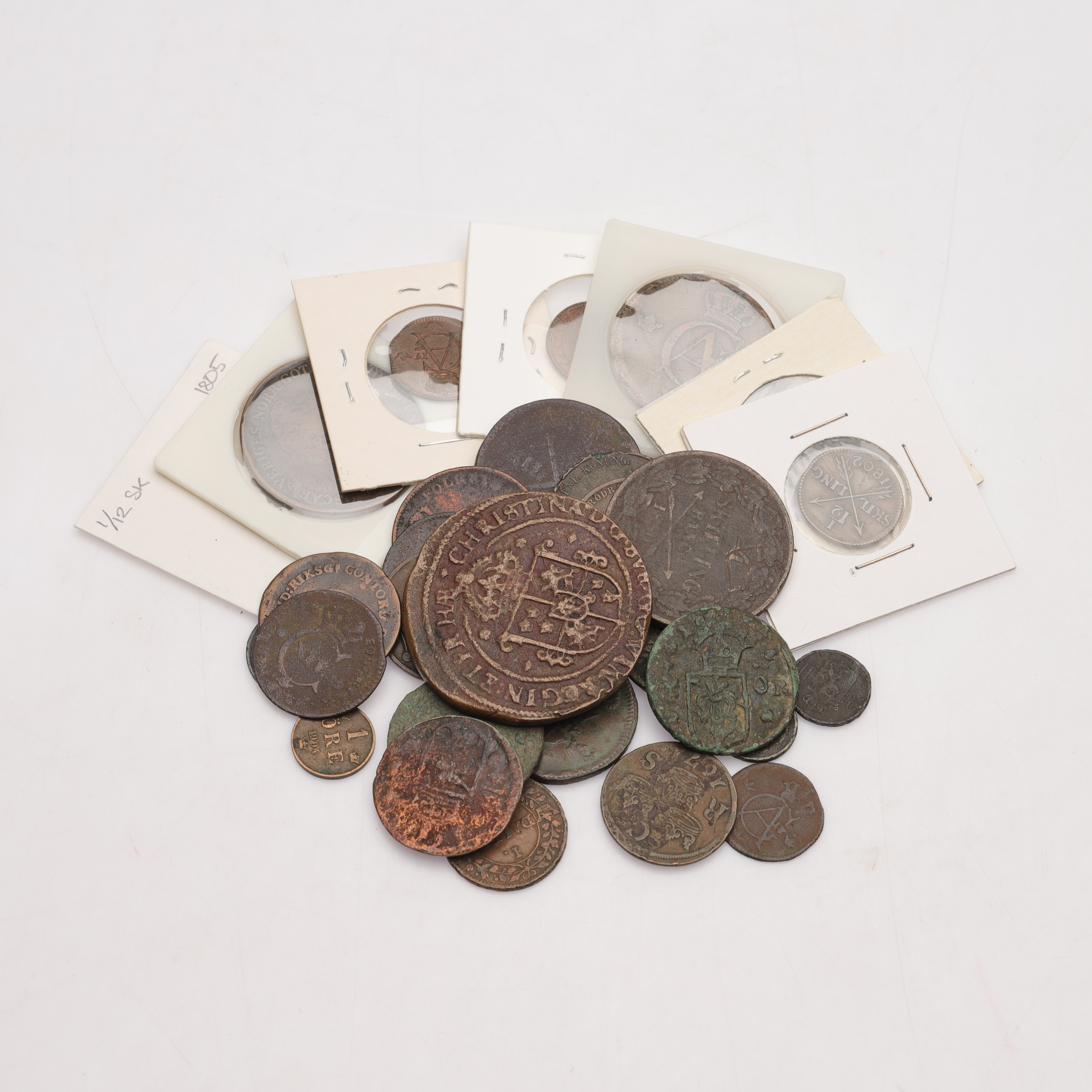 ÄLDRE KOPPARMYNT, 30 st, b.la. 1 öre 1647 samt 1/12 skilling 1802, Sverige.