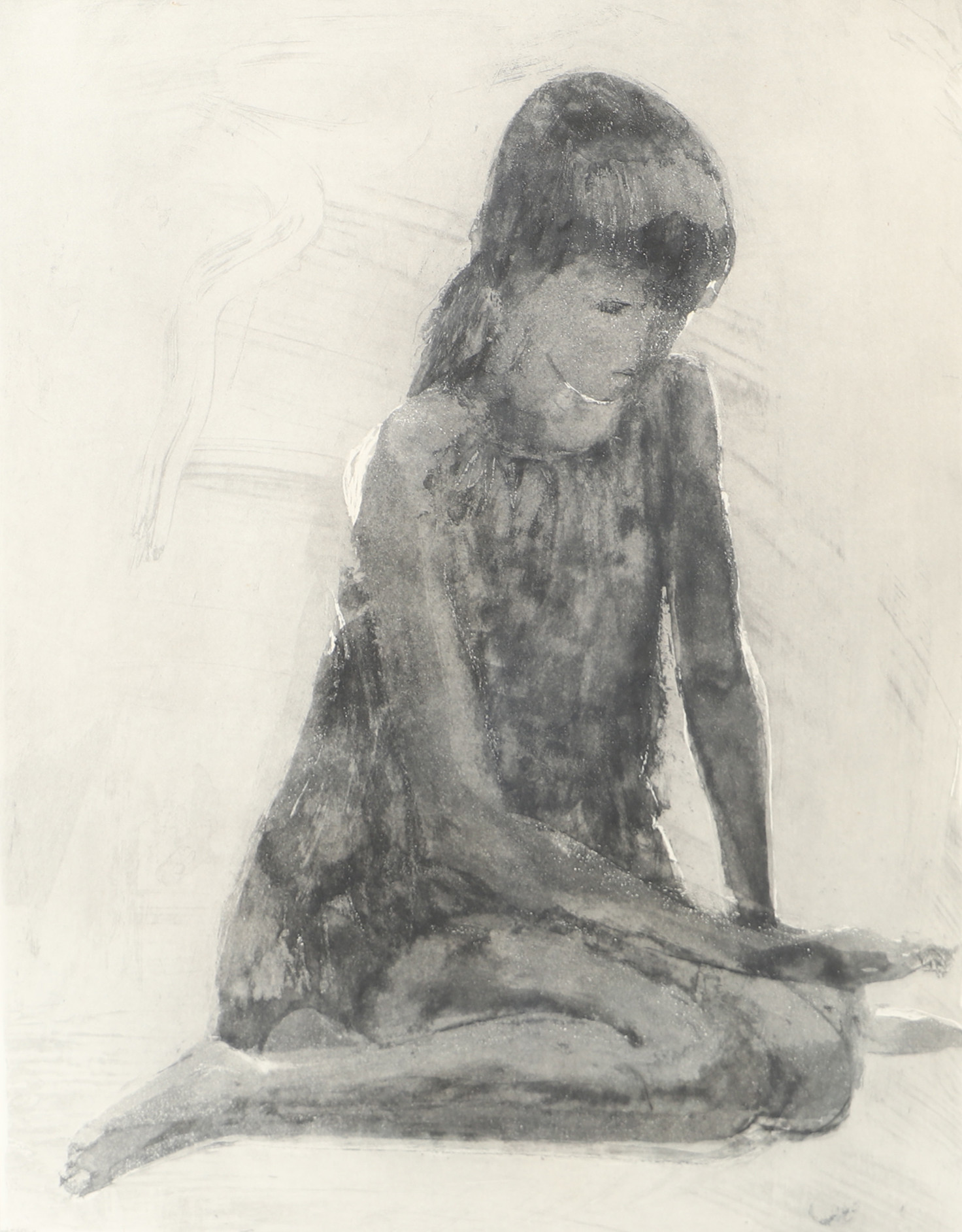 LOUIS BASTIN. Sittande flicka, etsning, signerad.