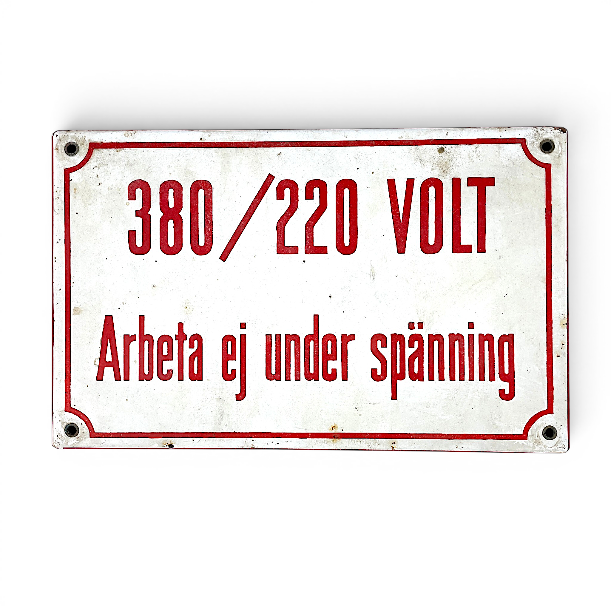 EMALJSKYLT, "380/220 Volt, Arbeta ej under spänning".